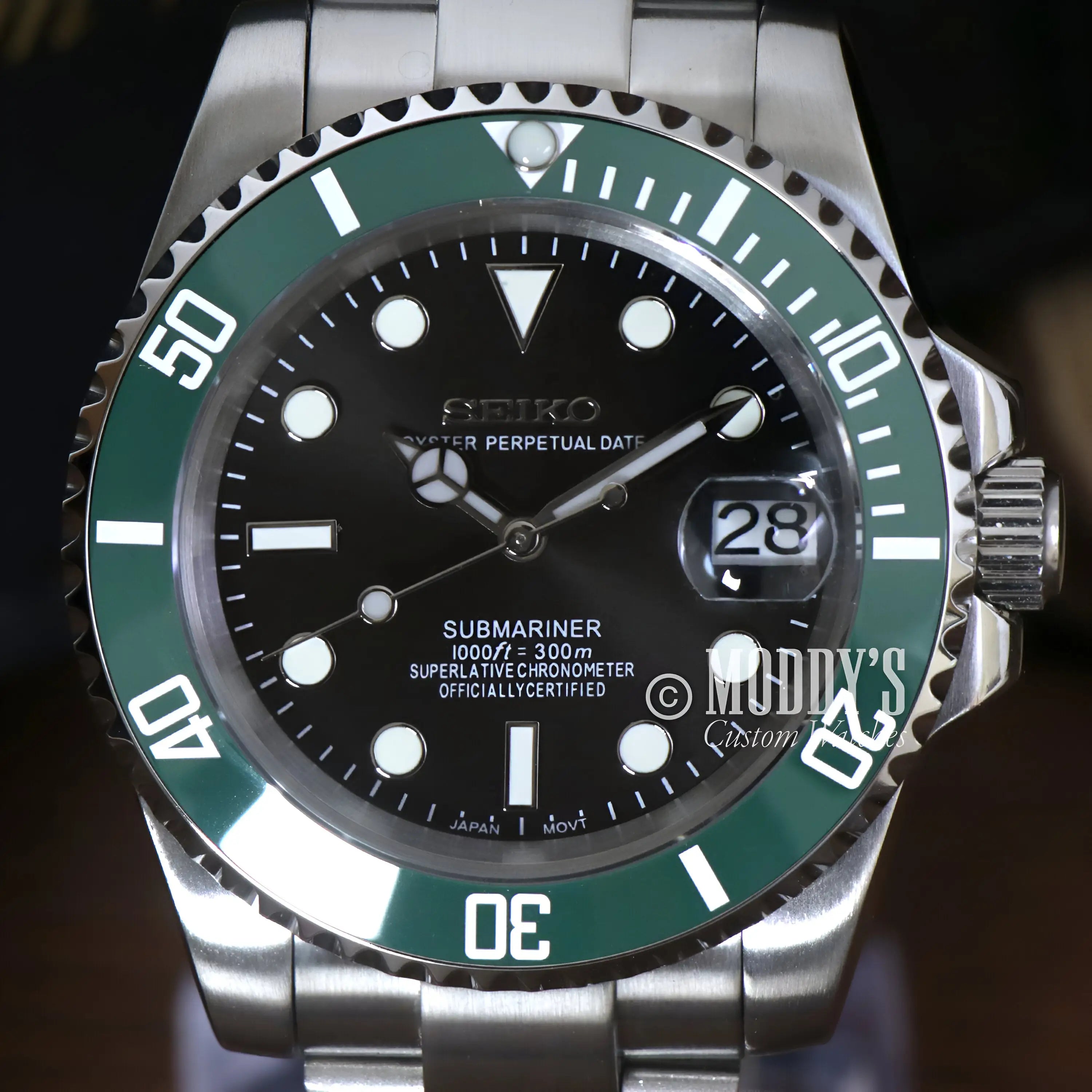 Seiko mod Submariner with NH35 automatic, black dial, green bezel