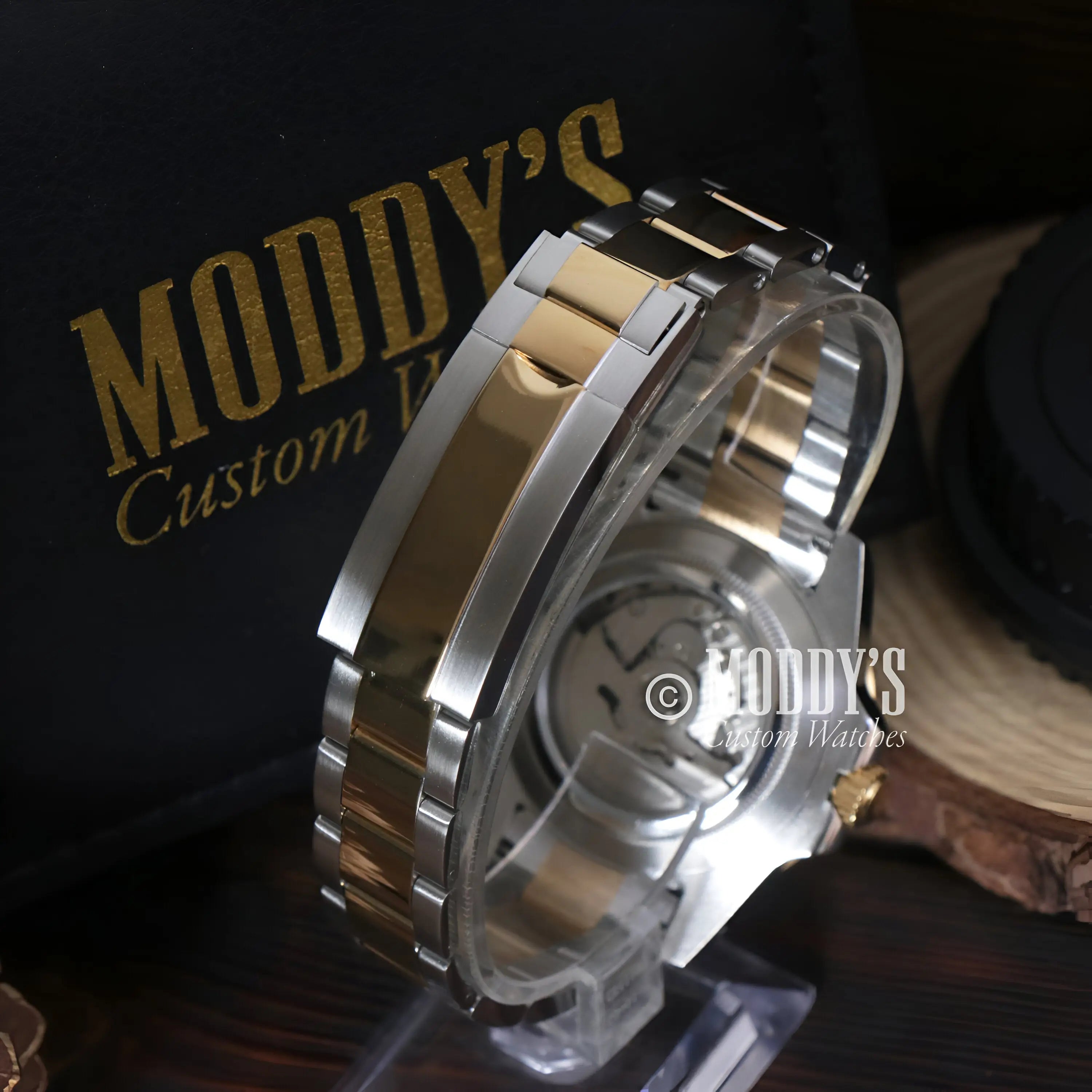 Seiko mod submariner watch with gold silver tones, NH35 movement, water resistance