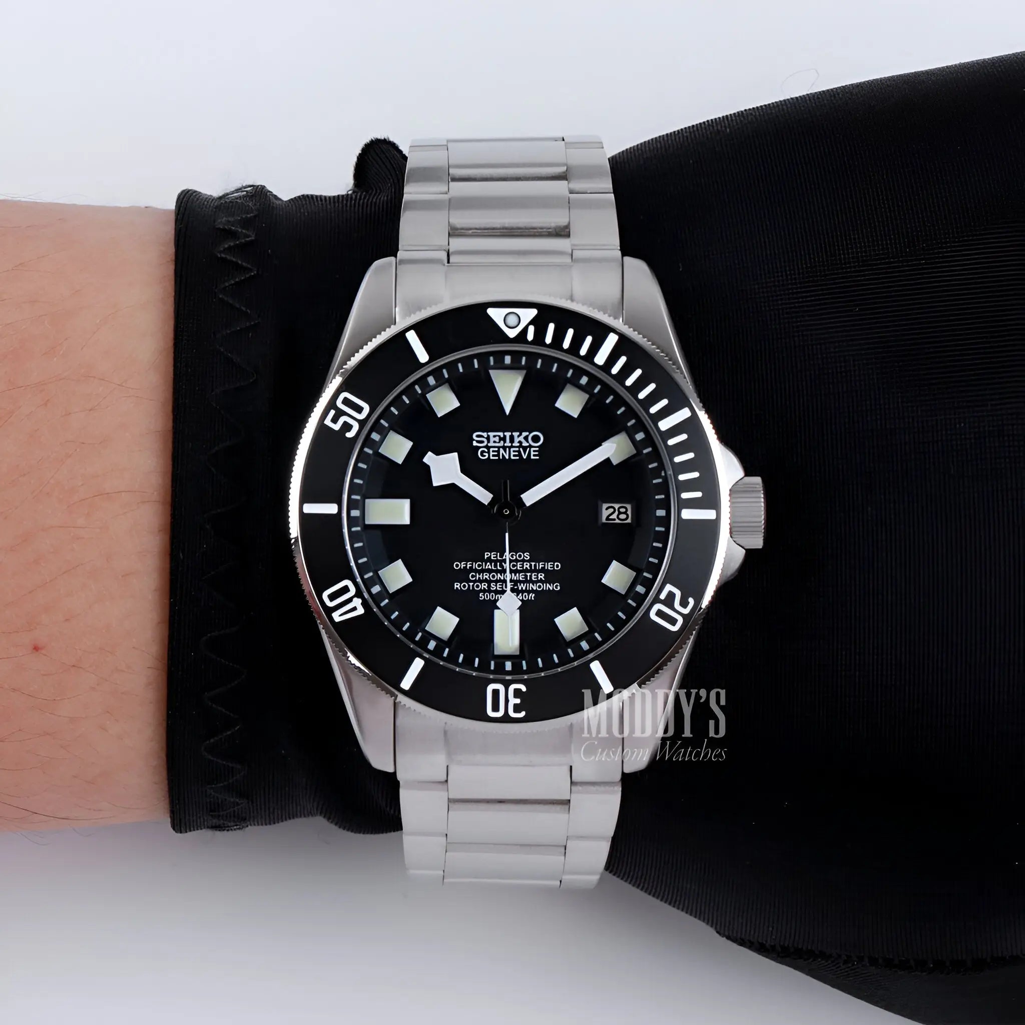 Tudeiko Pelagos Black Seiko mod diver’s watch with black dial