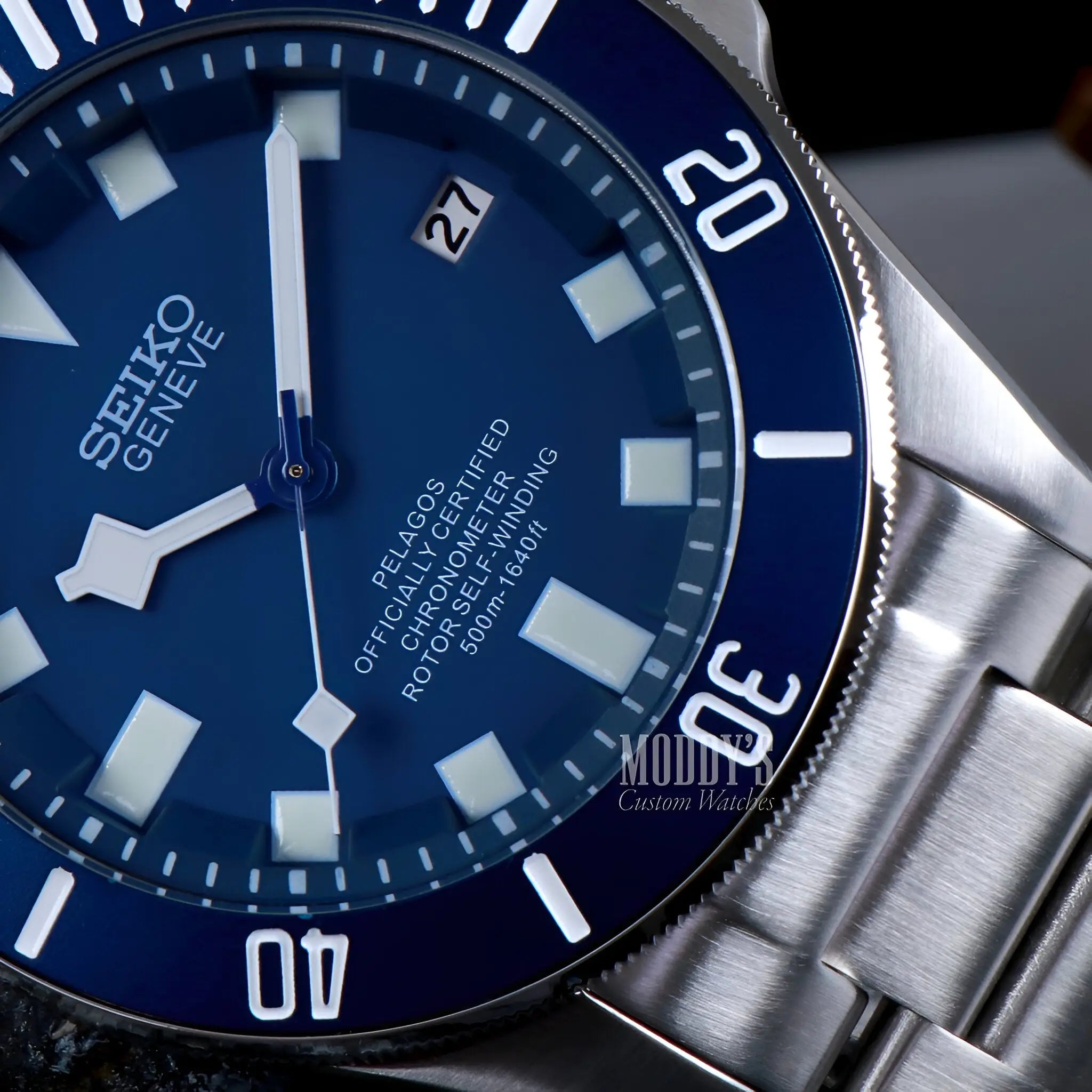 Seiko mod Pelagos Blue diver watch with NH35 automatic movement