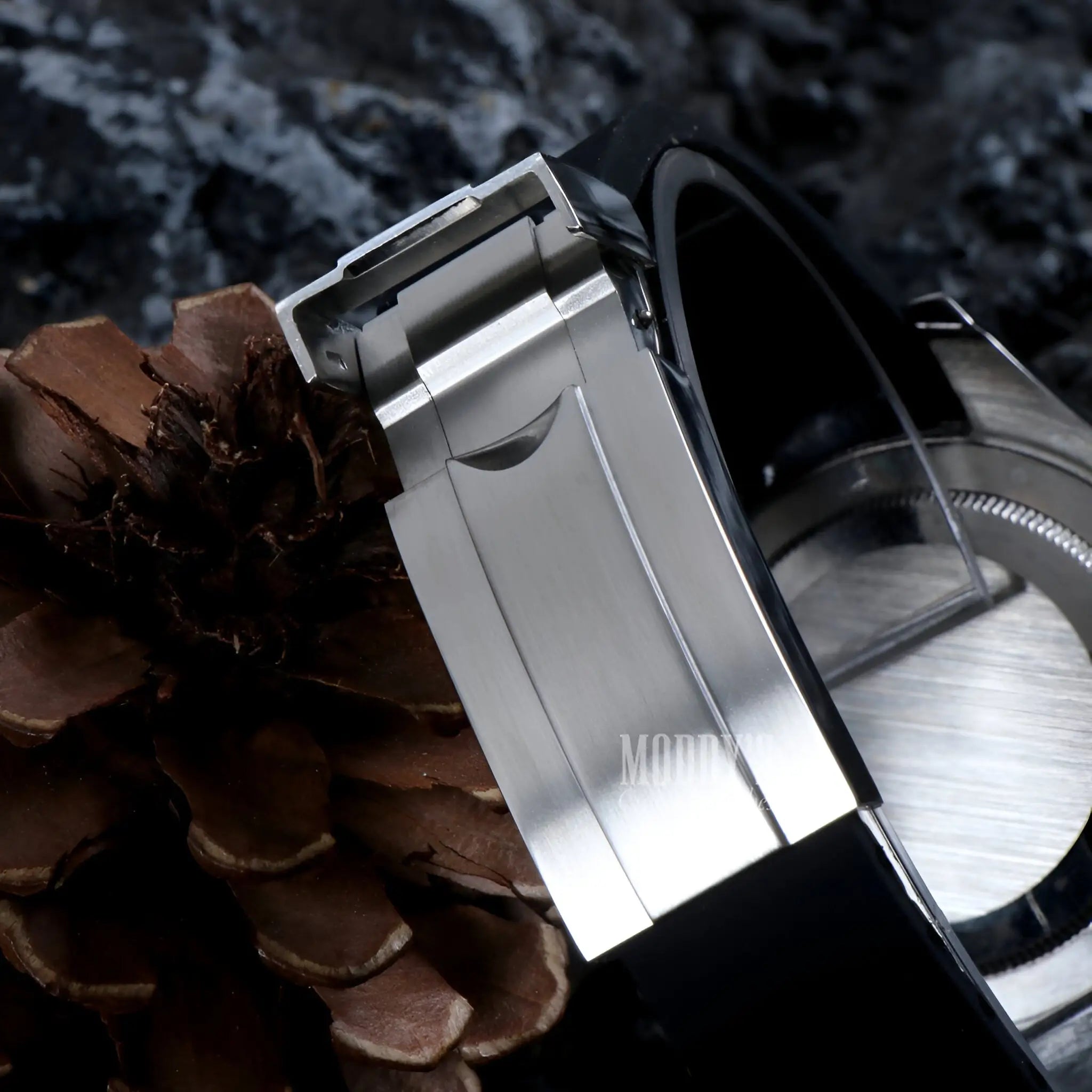 Seiko NH35 automatic black leather watch with silver stainless steel band