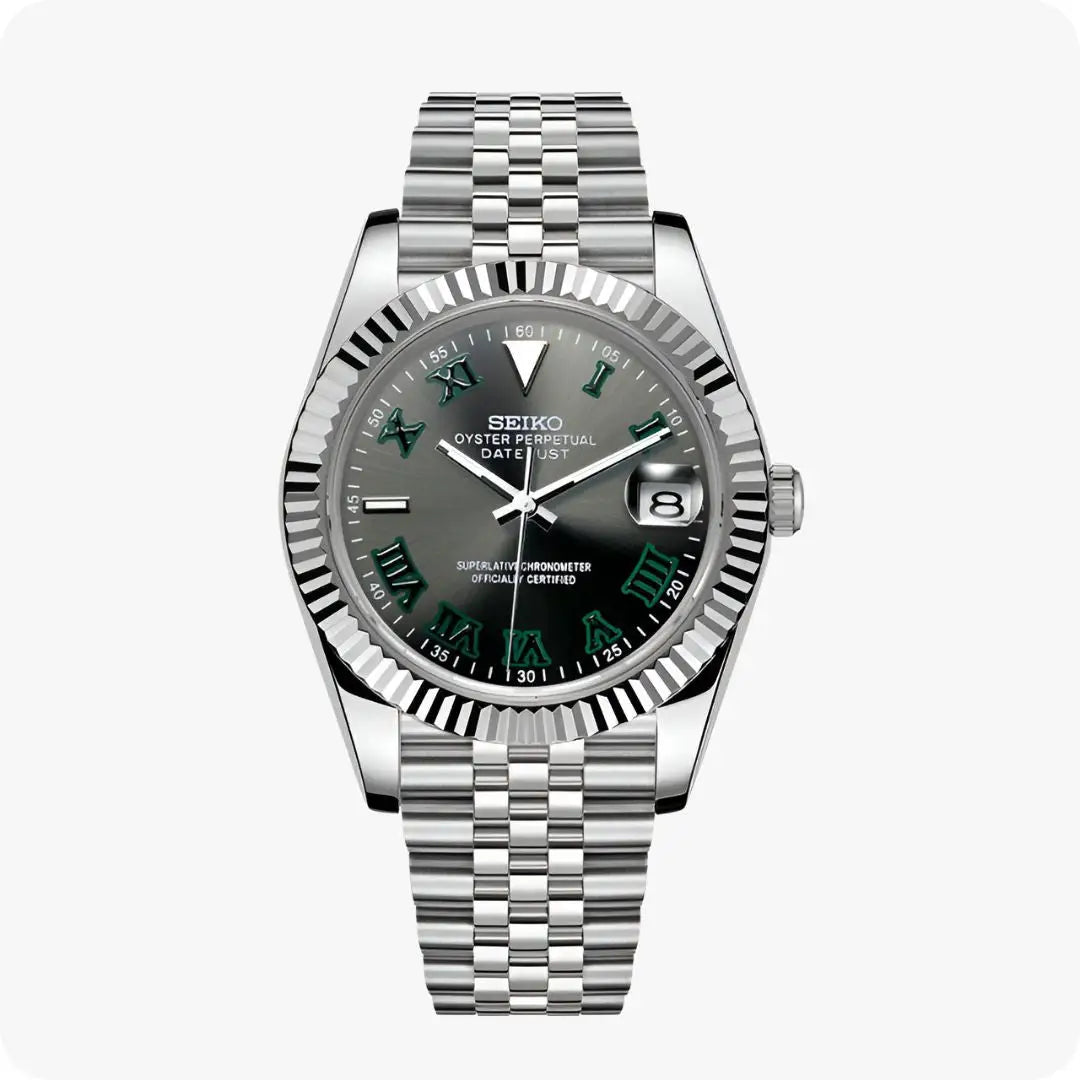Seiko NH35 automatic watch in 316L stainless steel with green accents for Wimbledon