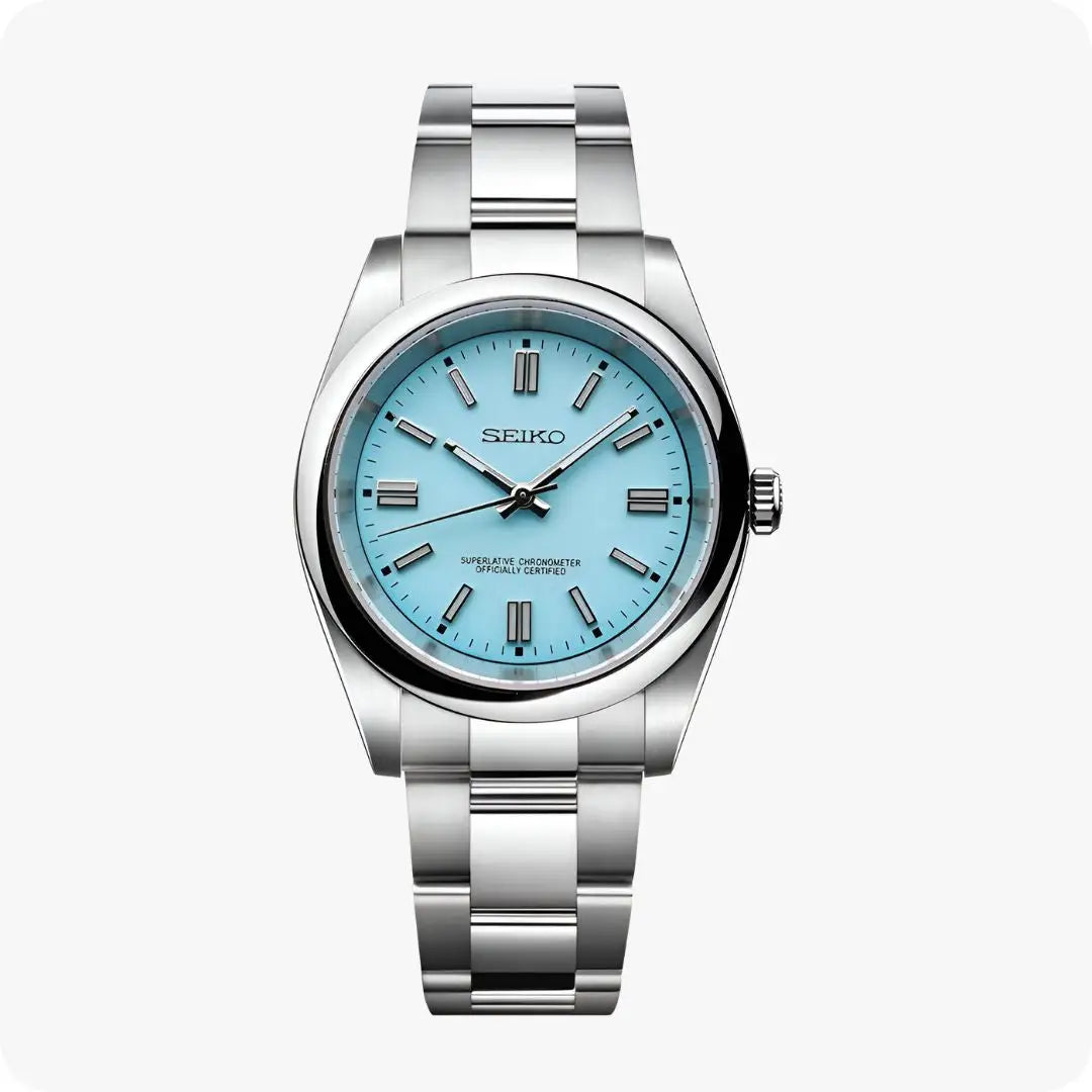 Seiko NH35 automatic mod oyster watch with Tiffany blue dial