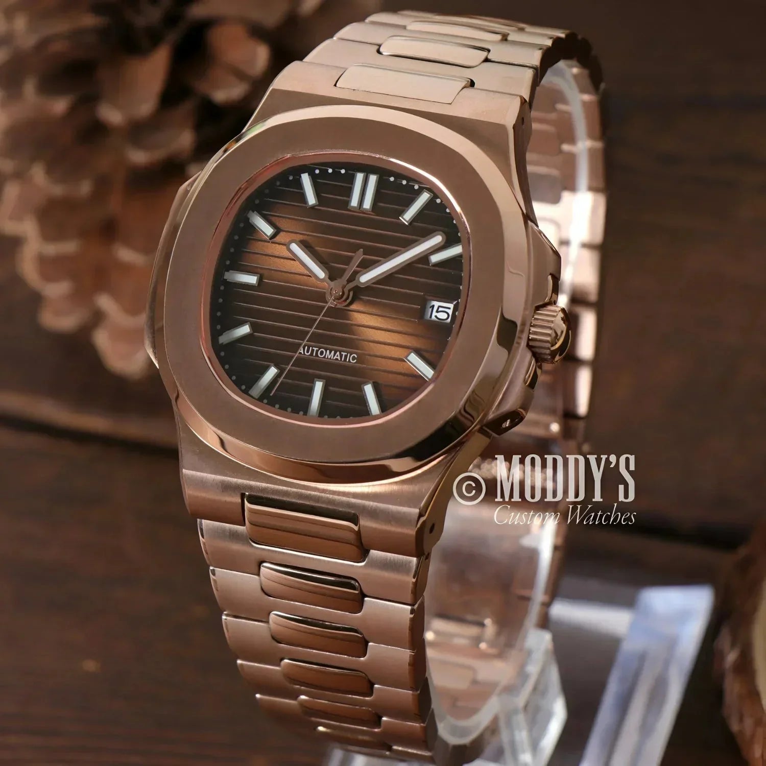 Rose gold automatic wristwatch Nautiko with NH35 movement and 904L stainless steel