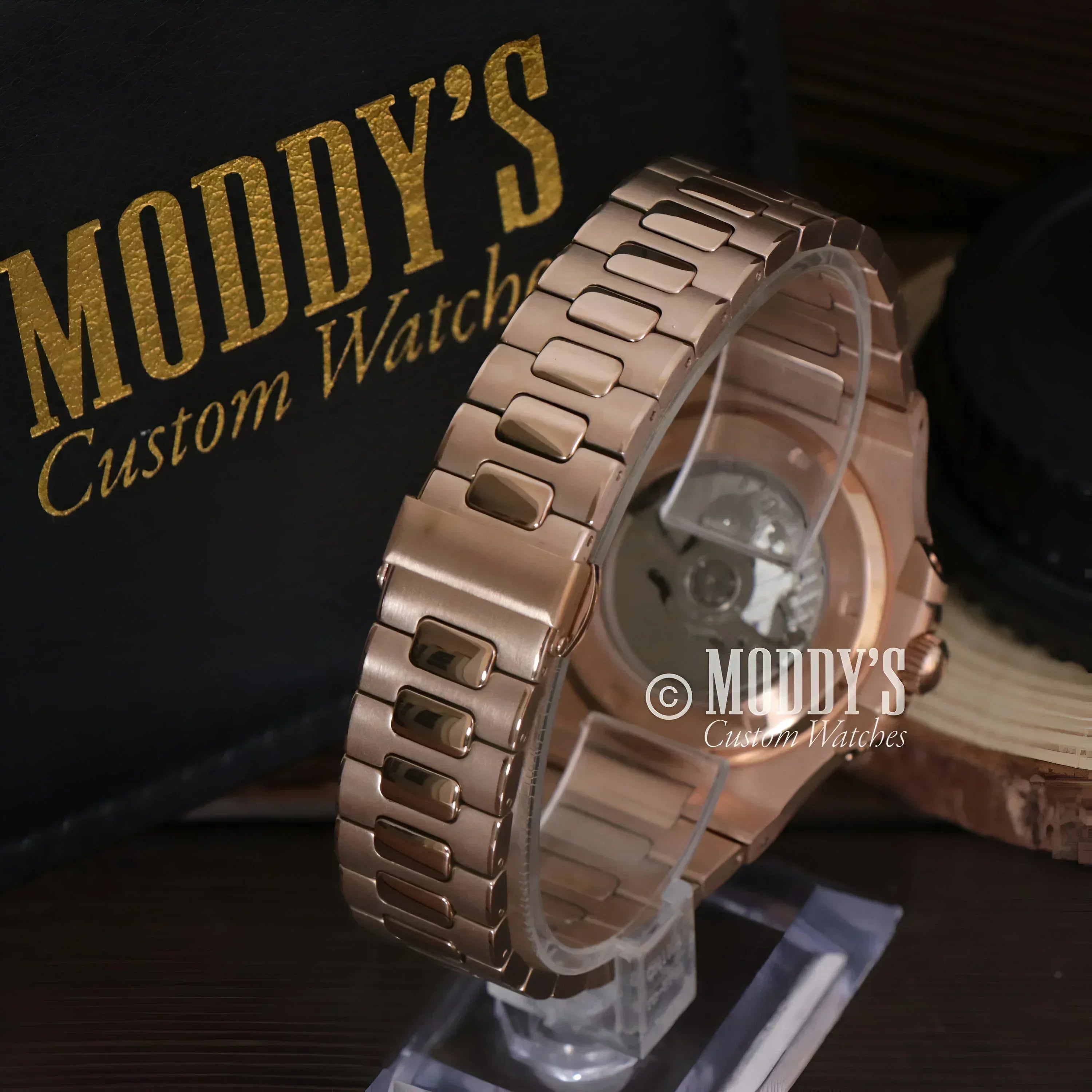 Nautiko Rose Gold Chocolate Open Heart wristwatch in 904L stainless steel design