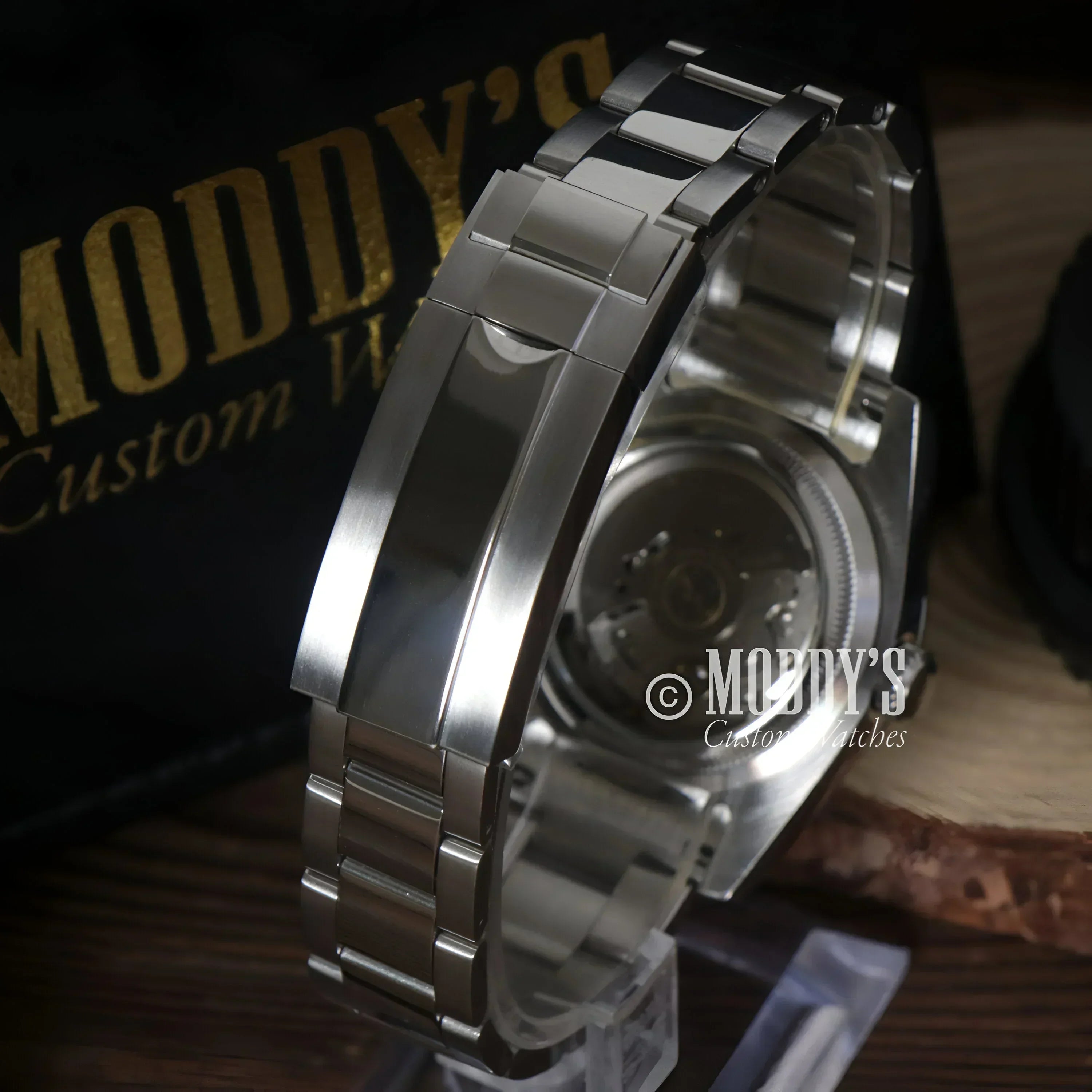 Silver wristwatch with metal band featuring NH35 automatic movement in Tiffany Blue design