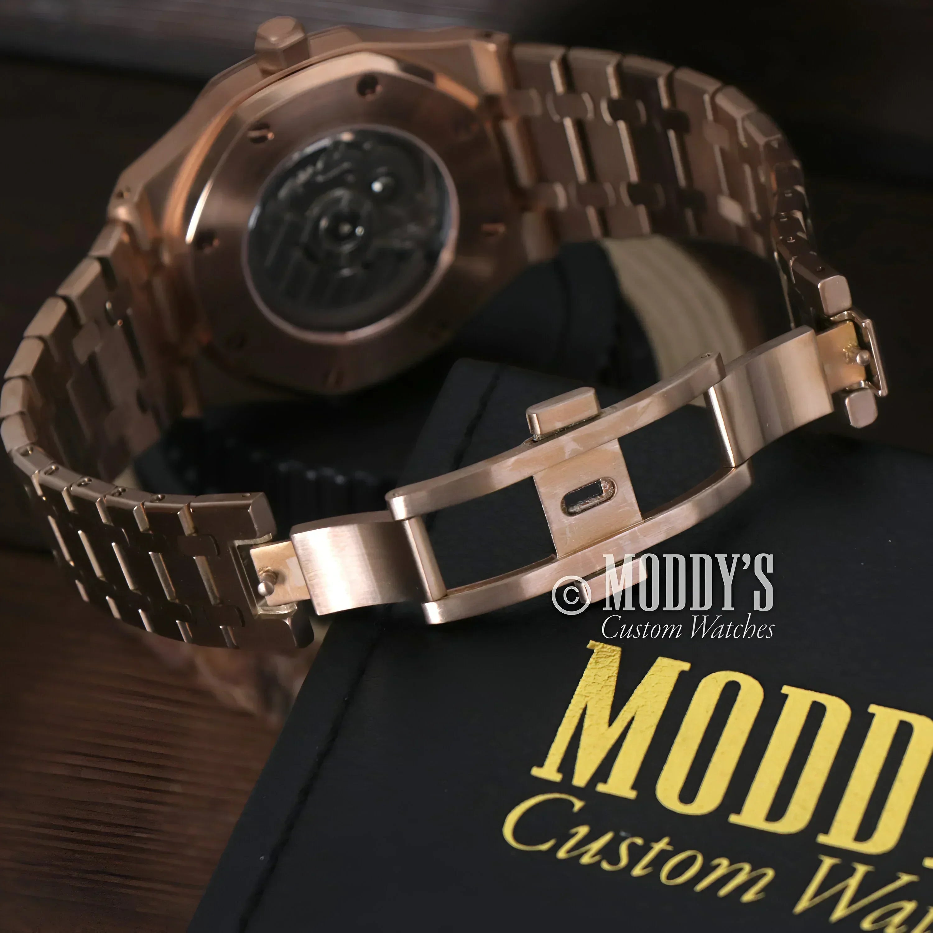 Rose Gold Wristwatch from Royal Seikoak featuring a stylish Skeleton design