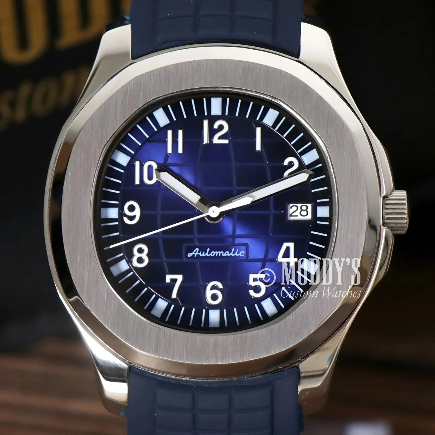Silver wristwatch with blue face, Seikonaut | Blue featuring Seiko NH35 automatic movement