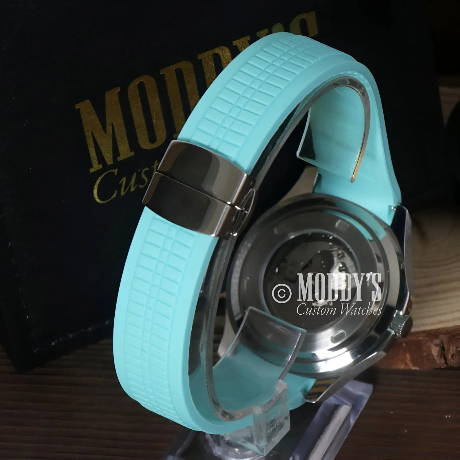 Turquoise watch with black clasp, Seikonaut in Tiffany Metallic Blue, Seiko NH35 Automatic