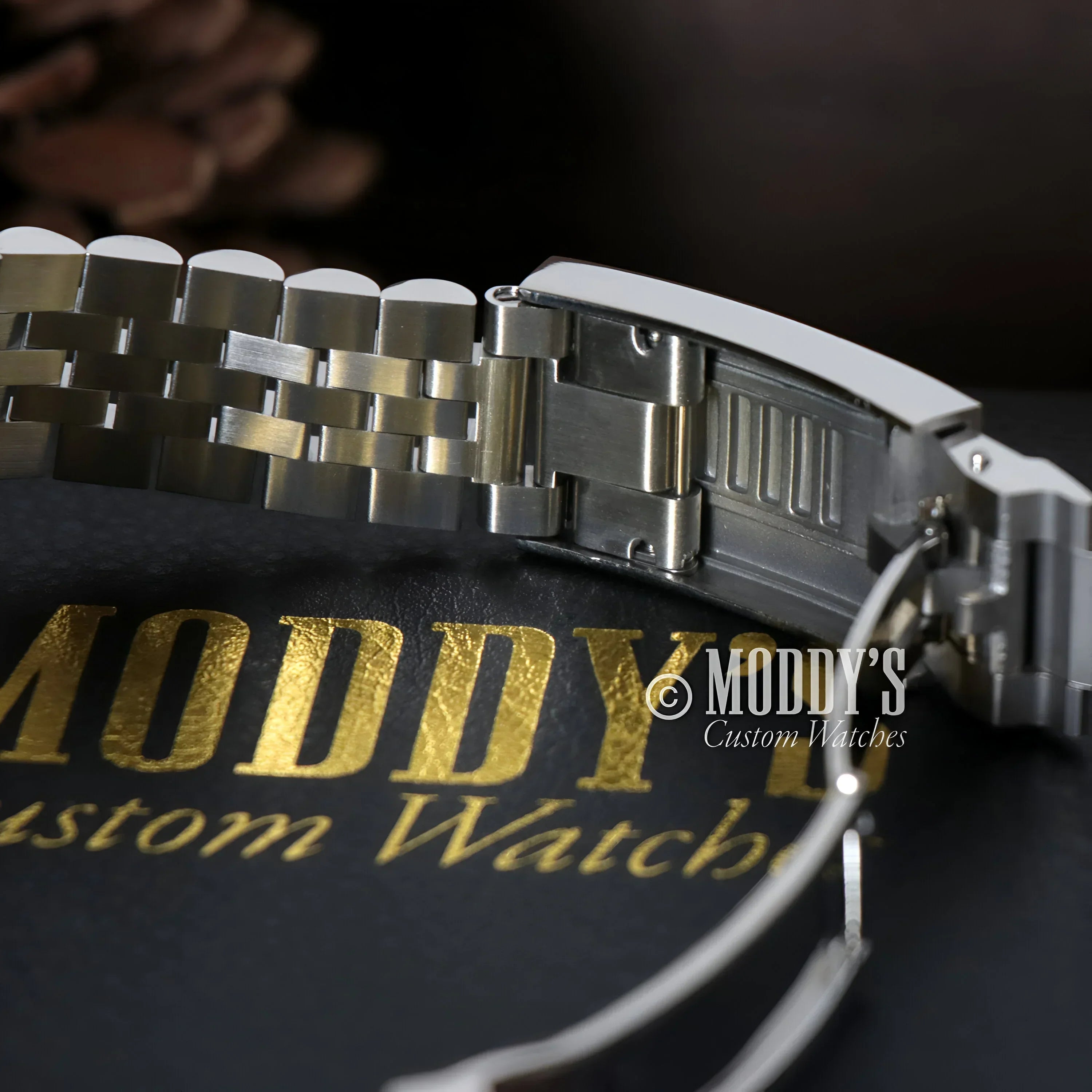 Silver watch band with clasp for Tudeiko Chrono Blue featuring Seiko VK63 hybrid movement