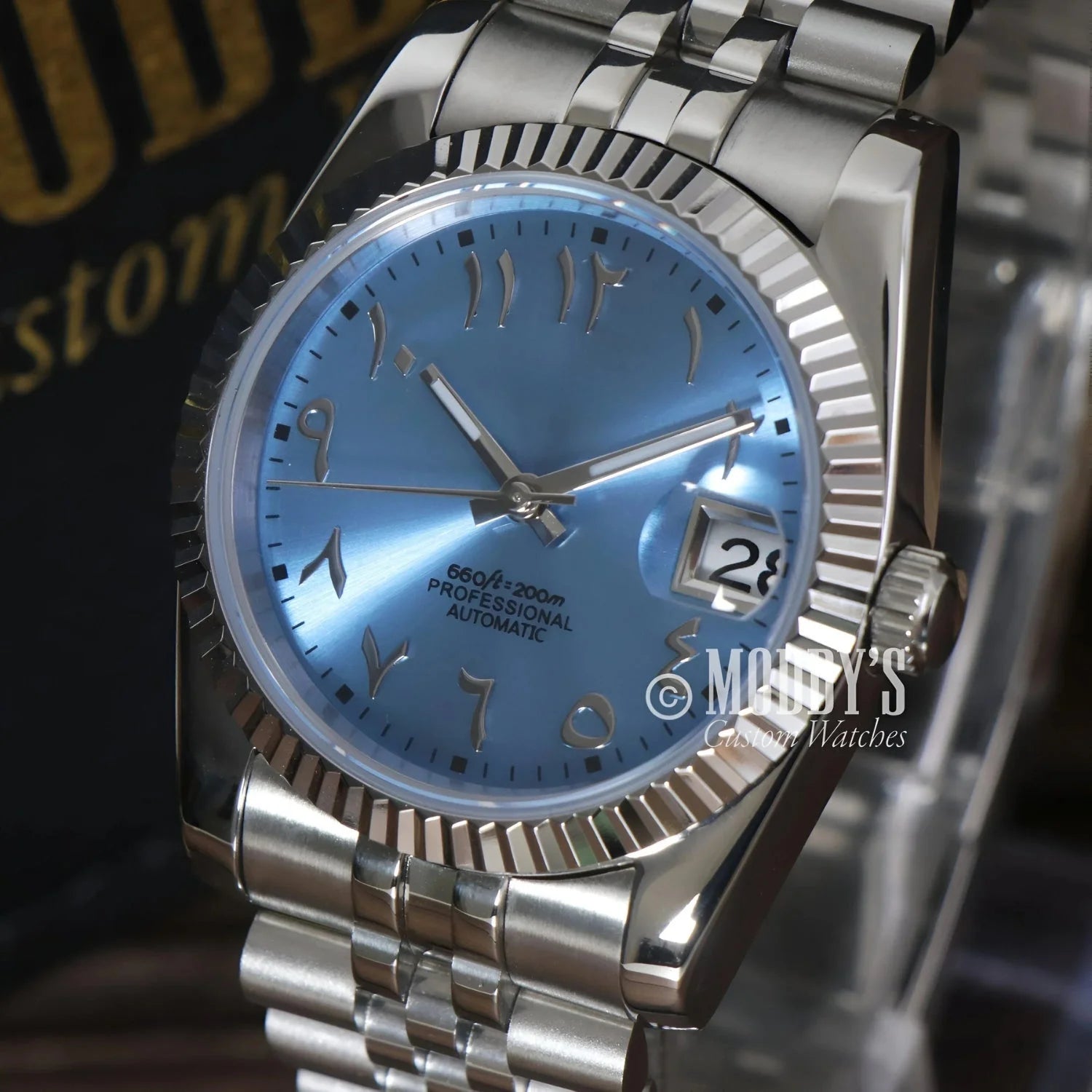 Silver wristwatch with Arabic numerals from Seikojust Ice Blue Arabic collection