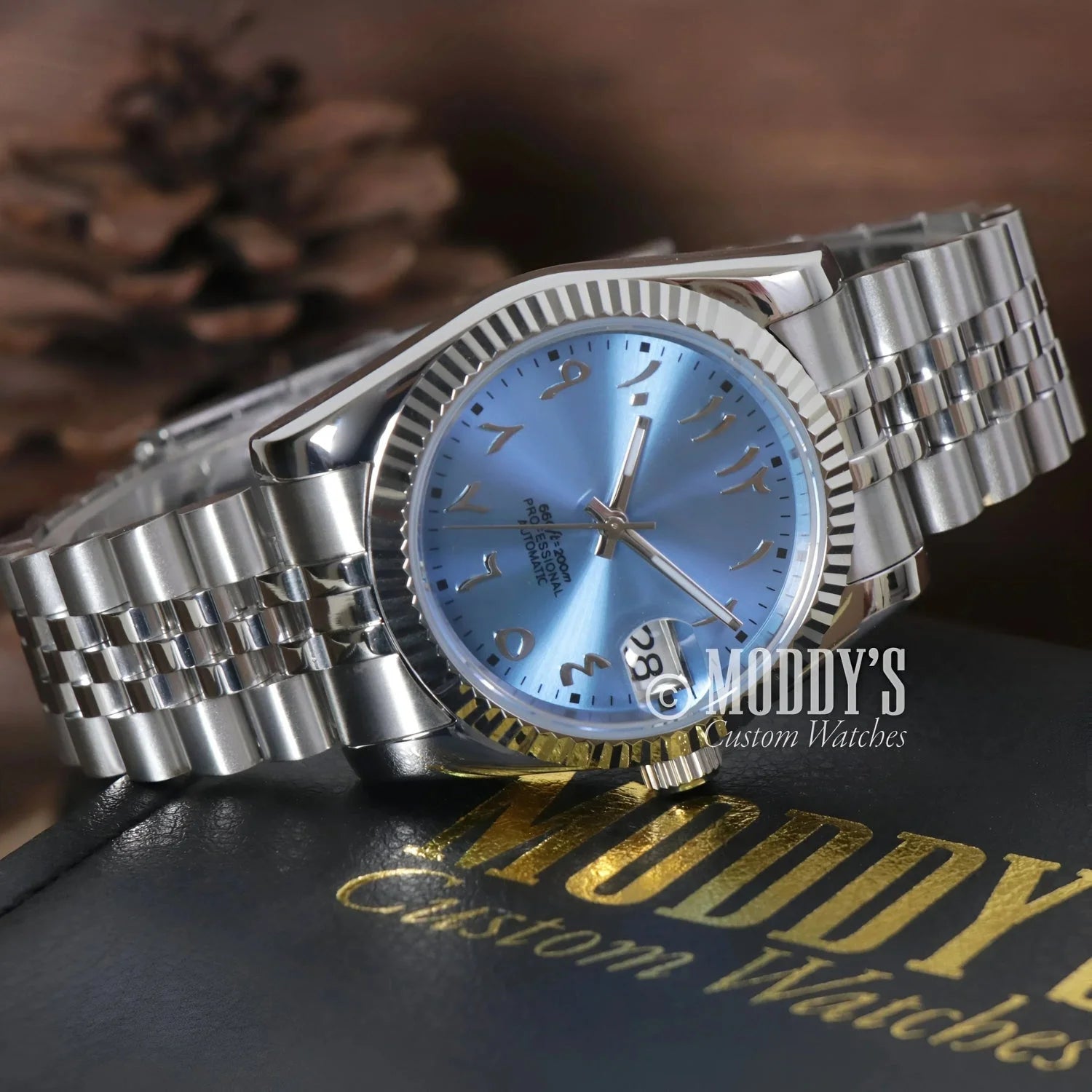Silver wristwatch featuring Arabic numerals from Seikojust Ice Blue Arabic collection