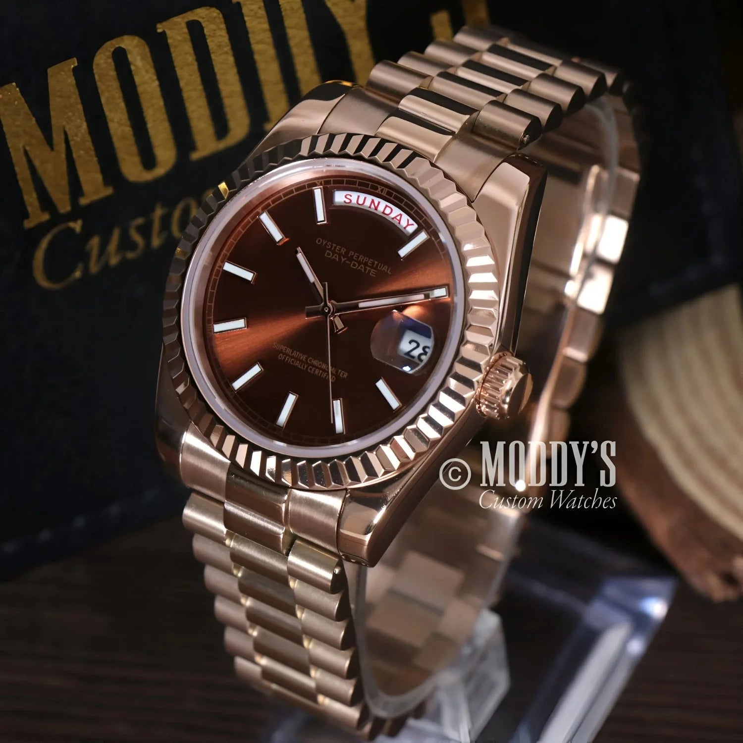 Daydate Rose Gold wristwatch by Seikojust featuring 316L stainless steel design