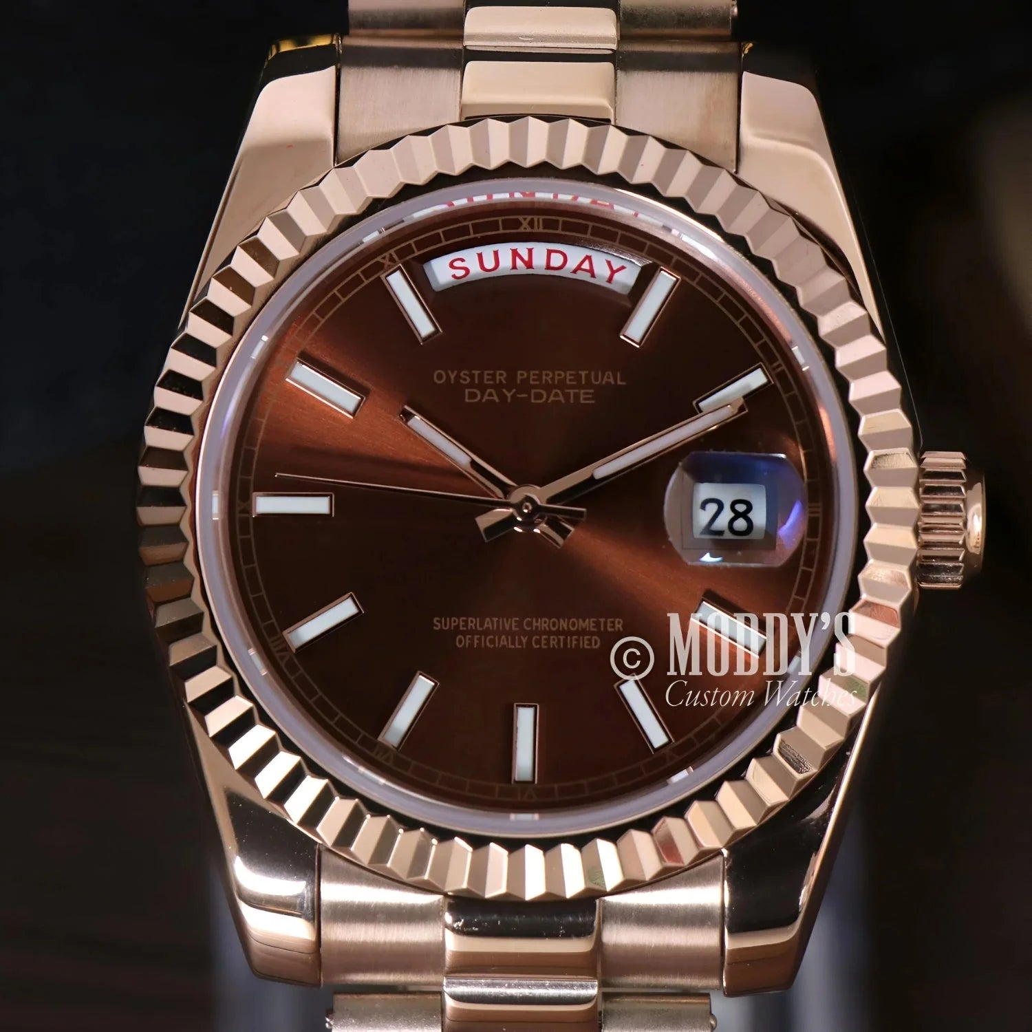 Daydate Rose Gold wristwatch from Seikojust featuring 316L stainless steel design