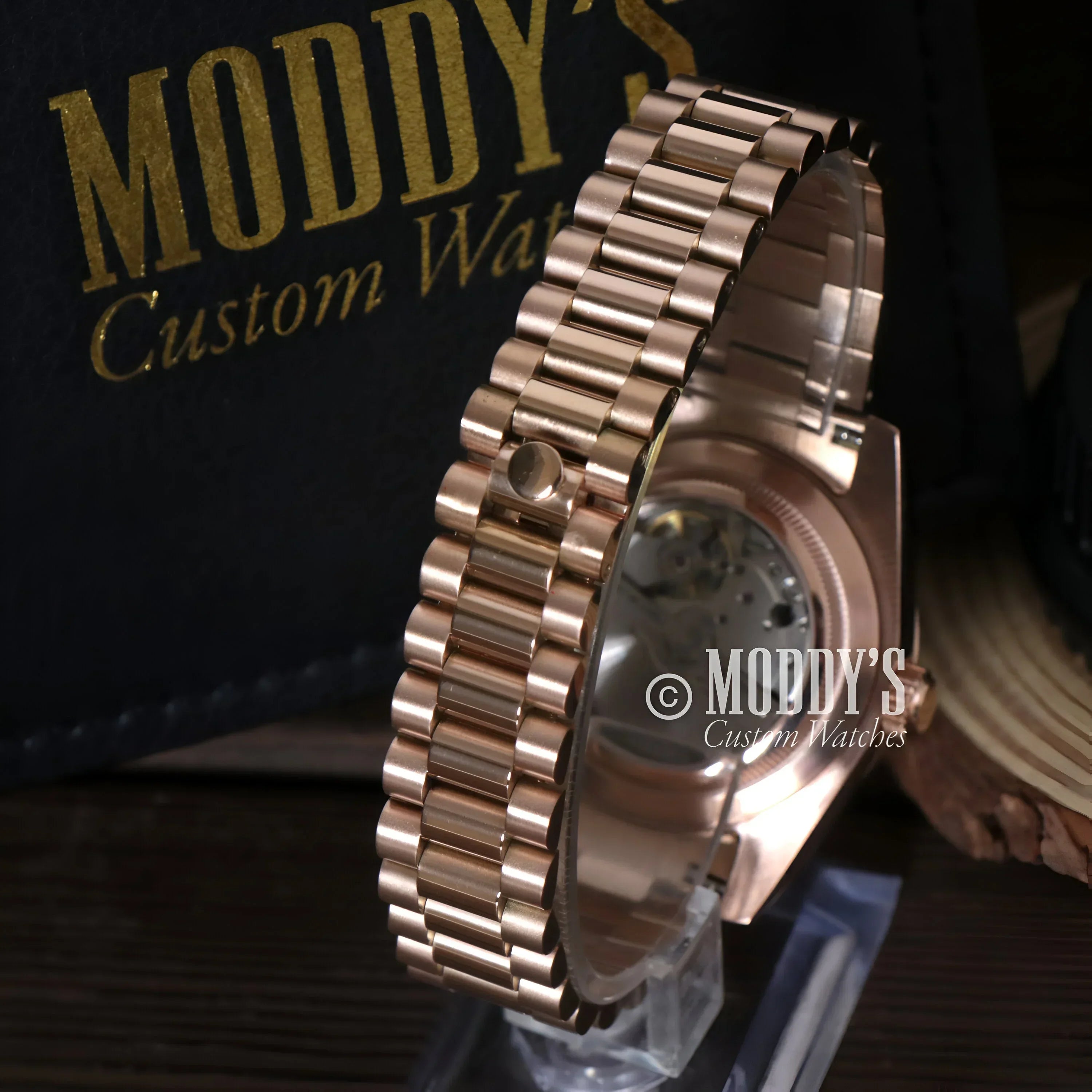 Daydate Rose Gold watch with 316L stainless steel band by Seiko Mod