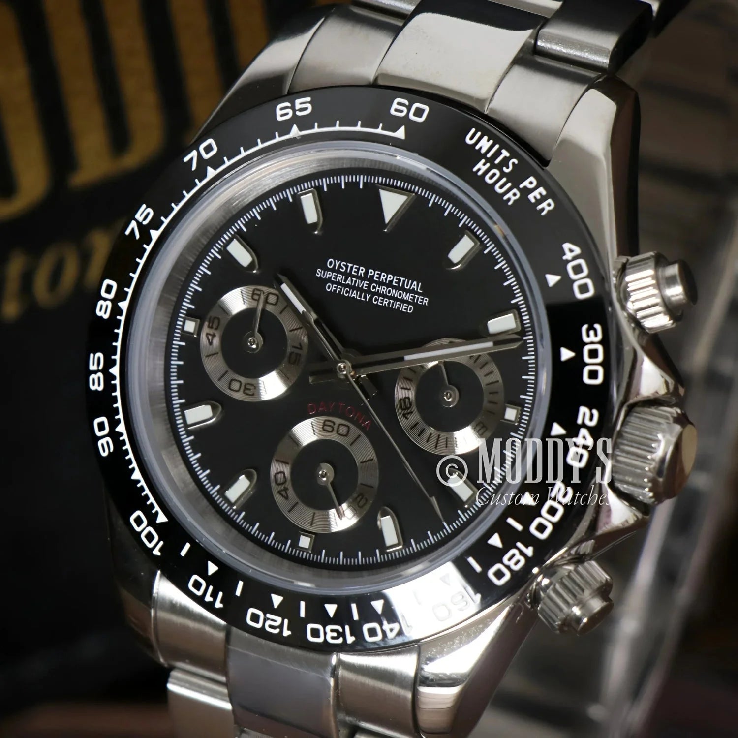 Silver Rolex Daytona watch from Seitona Black Panda with VK63 hybrid movement