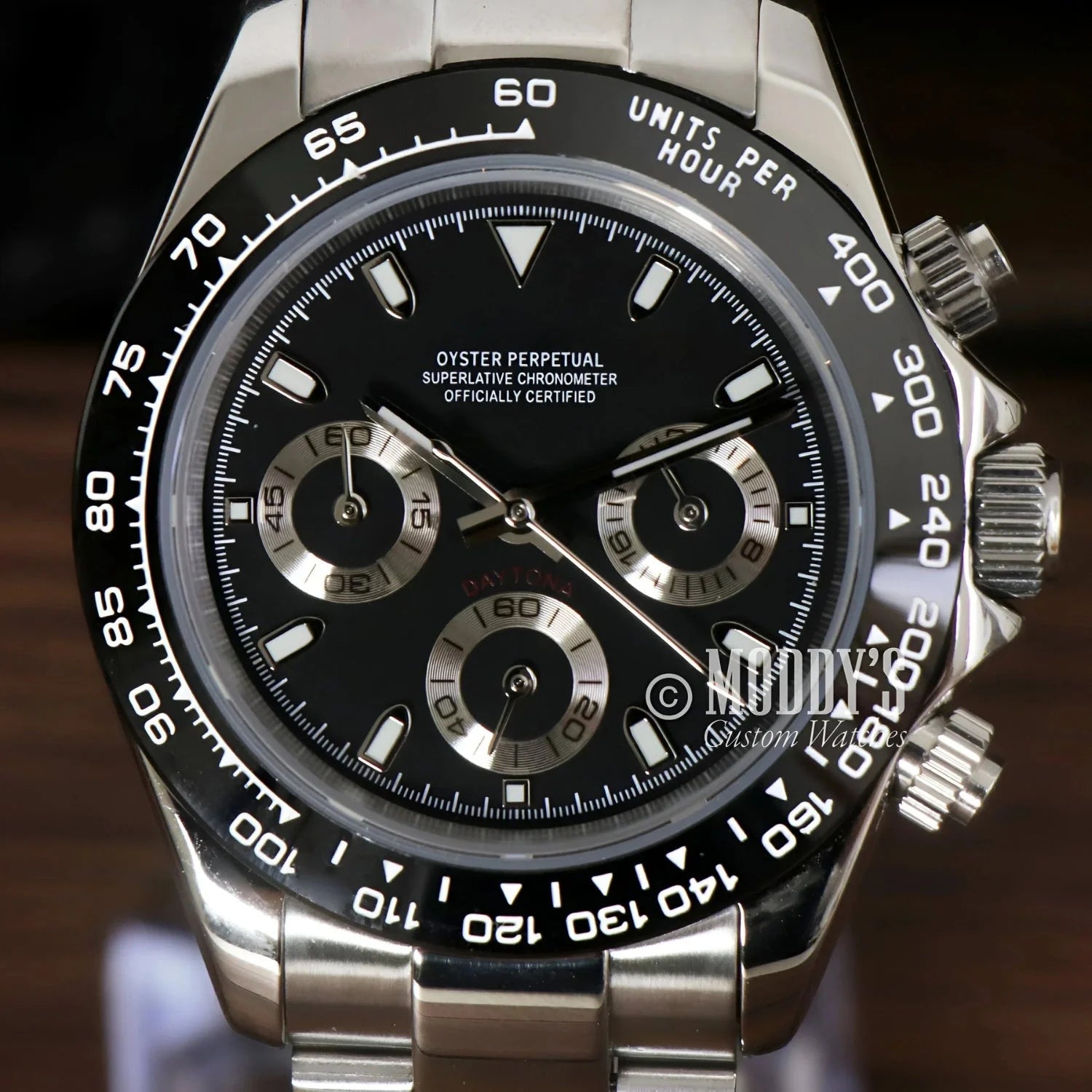 Silver and black chronograph wristwatch Seitona Black Panda with VK63 hybrid movement