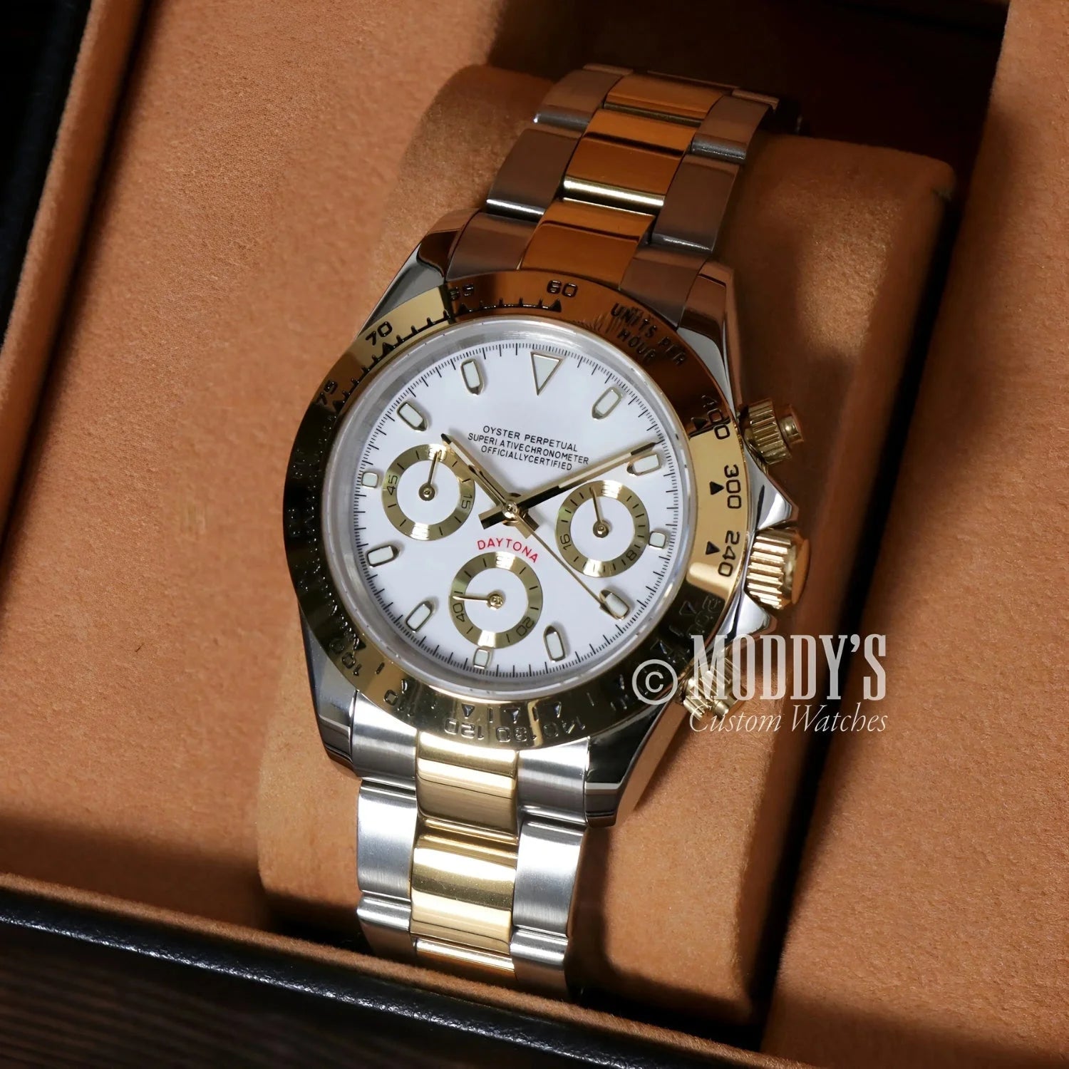 Two-tone Rolex Daytona watch, Seitona Silver - Gold (White), featuring Seiko VK63 hybrid movement