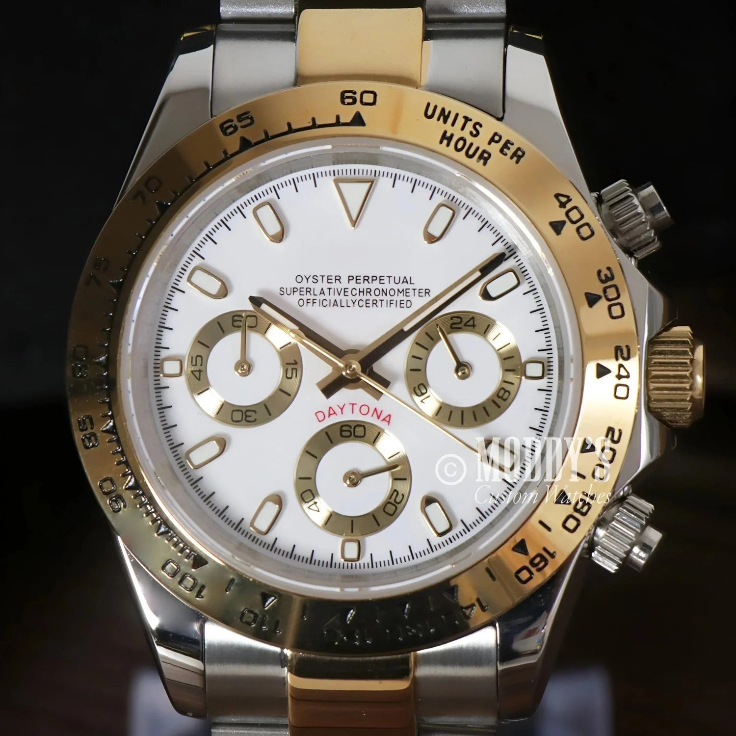 Two-tone Rolex Daytona watch with Seiko VK63 hybrid movement in Silver - Gold design