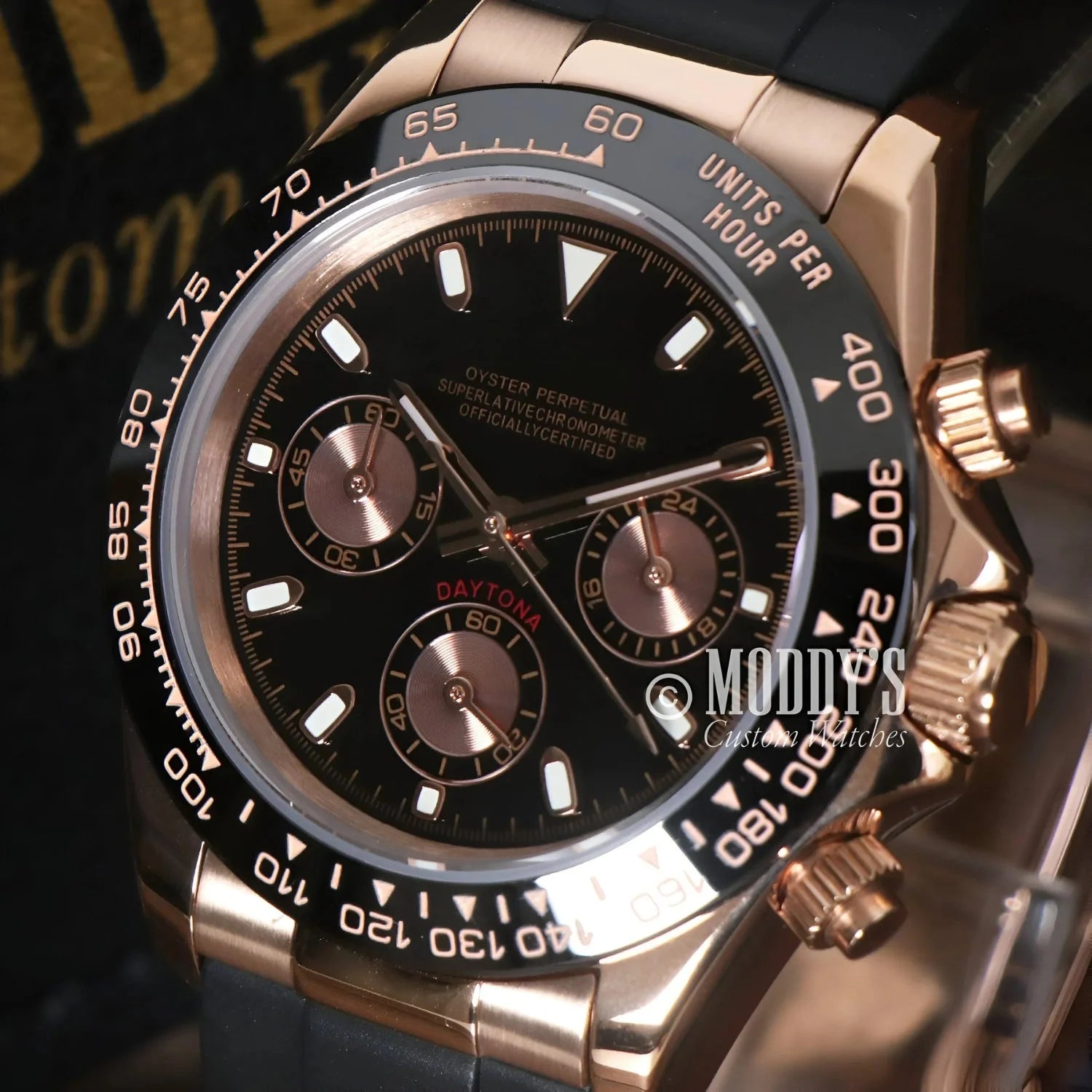 Rose Gold Daytona wristwatch from Seitona featuring Seiko VK63 hybrid movement