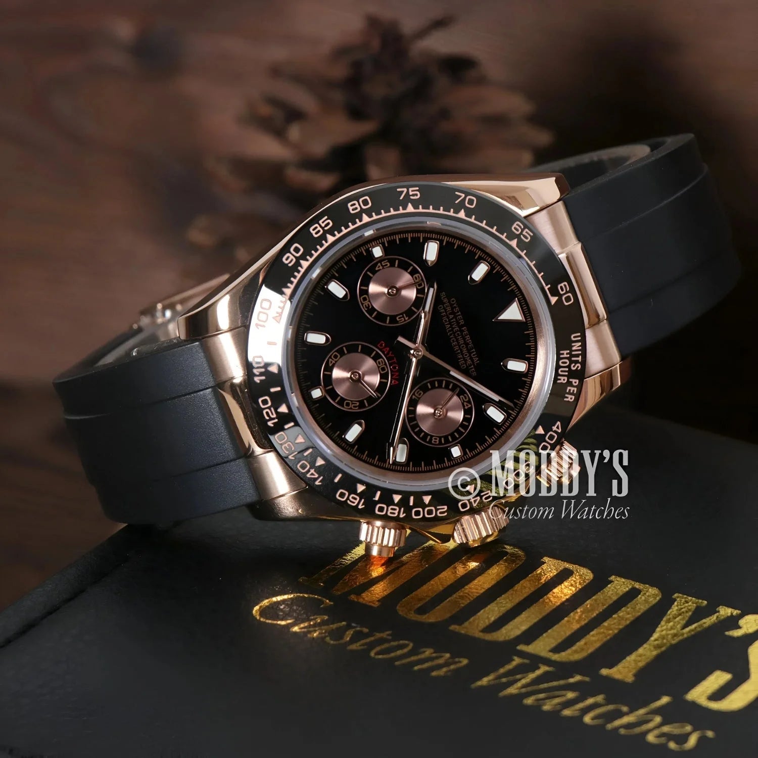 Rose Gold chronograph wristwatch from Seitona featuring Seiko VK63 hybrid movement