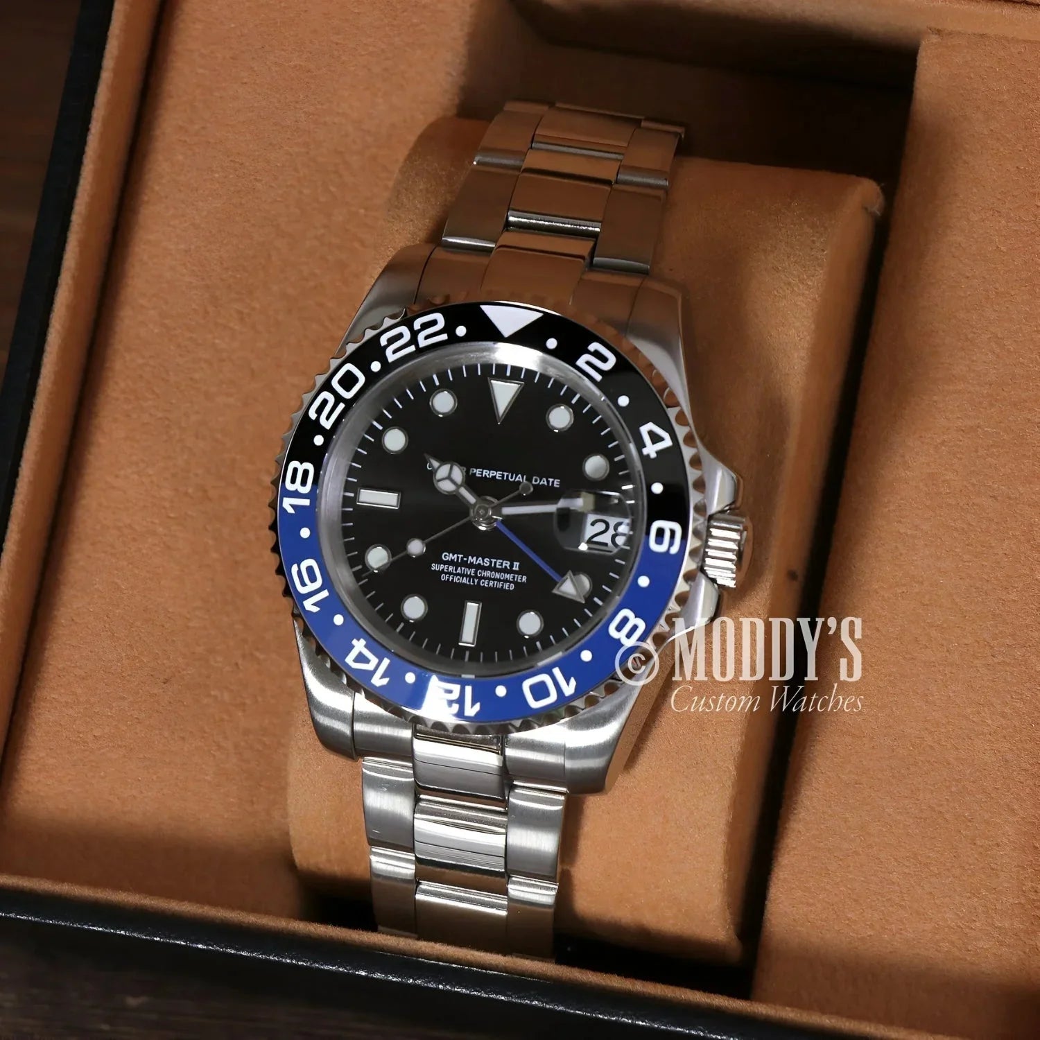 Silver Rolex GMT Master II watch from GMTeiko Batman featuring NH34 automatic movement
