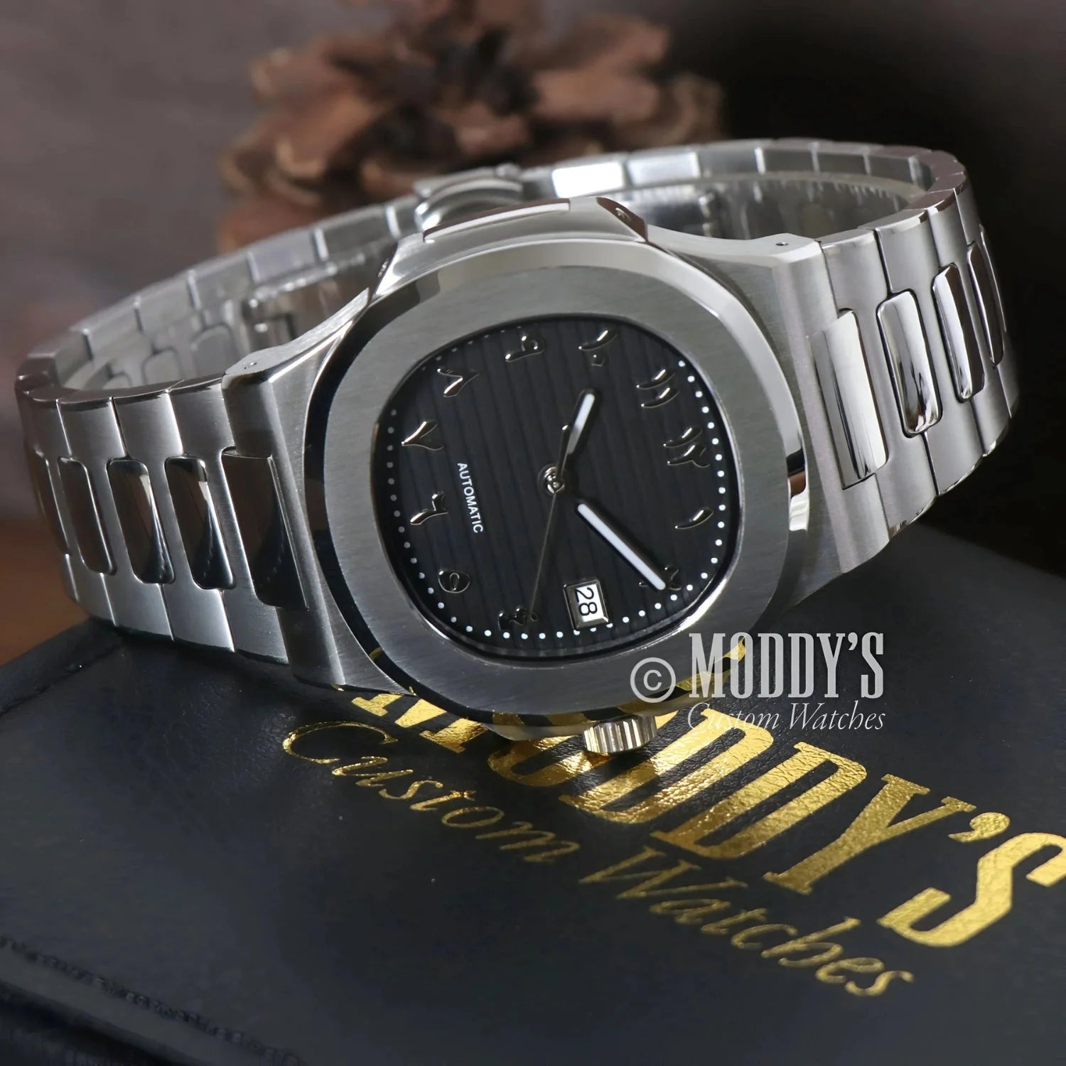 Silver Nautiko wristwatch with Arabic numerals, NH35 automatic movement, 904L stainless steel