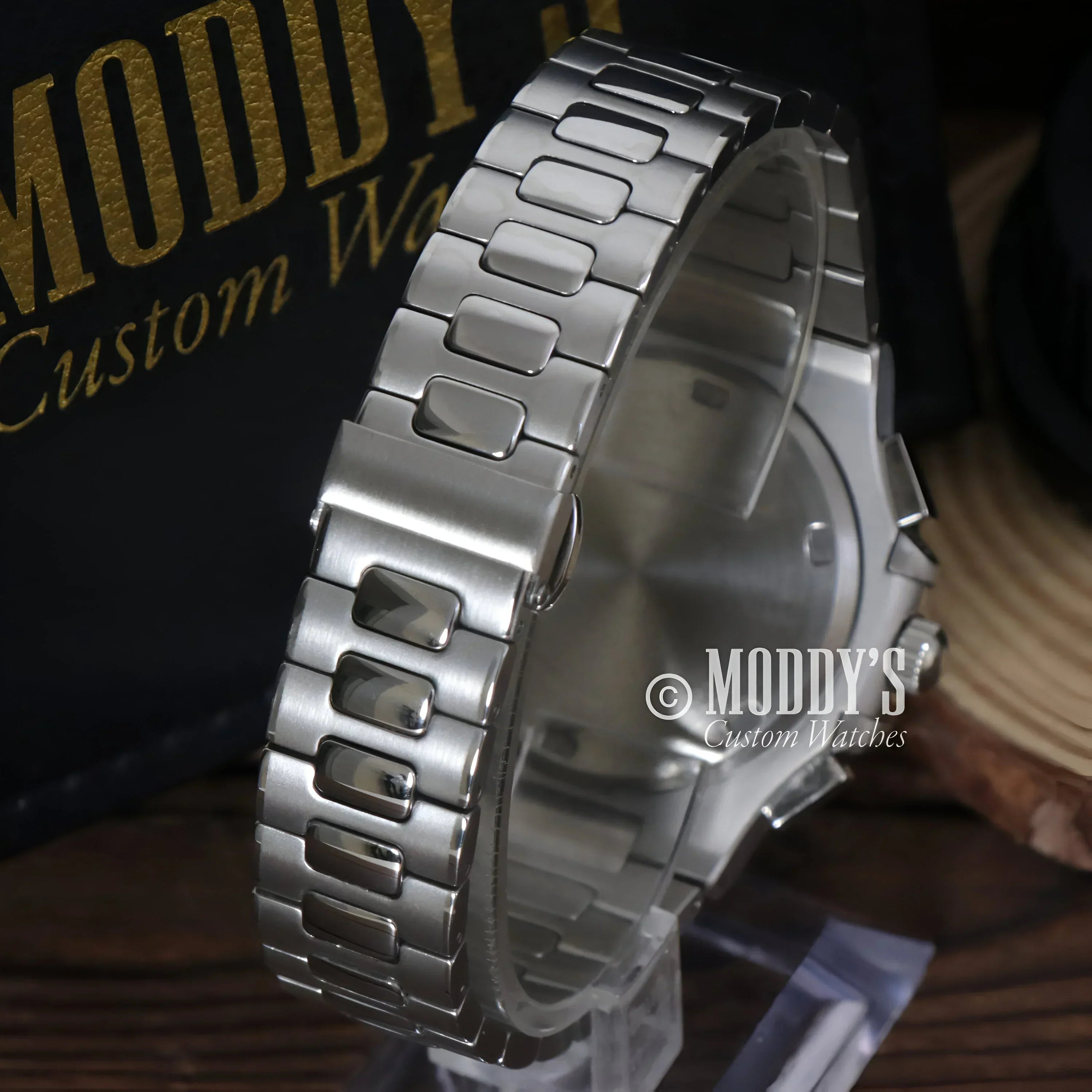 Silver 904L stainless steel watch band for Nautiko Chrono Black, ideal for Seiko Mod Nautilus