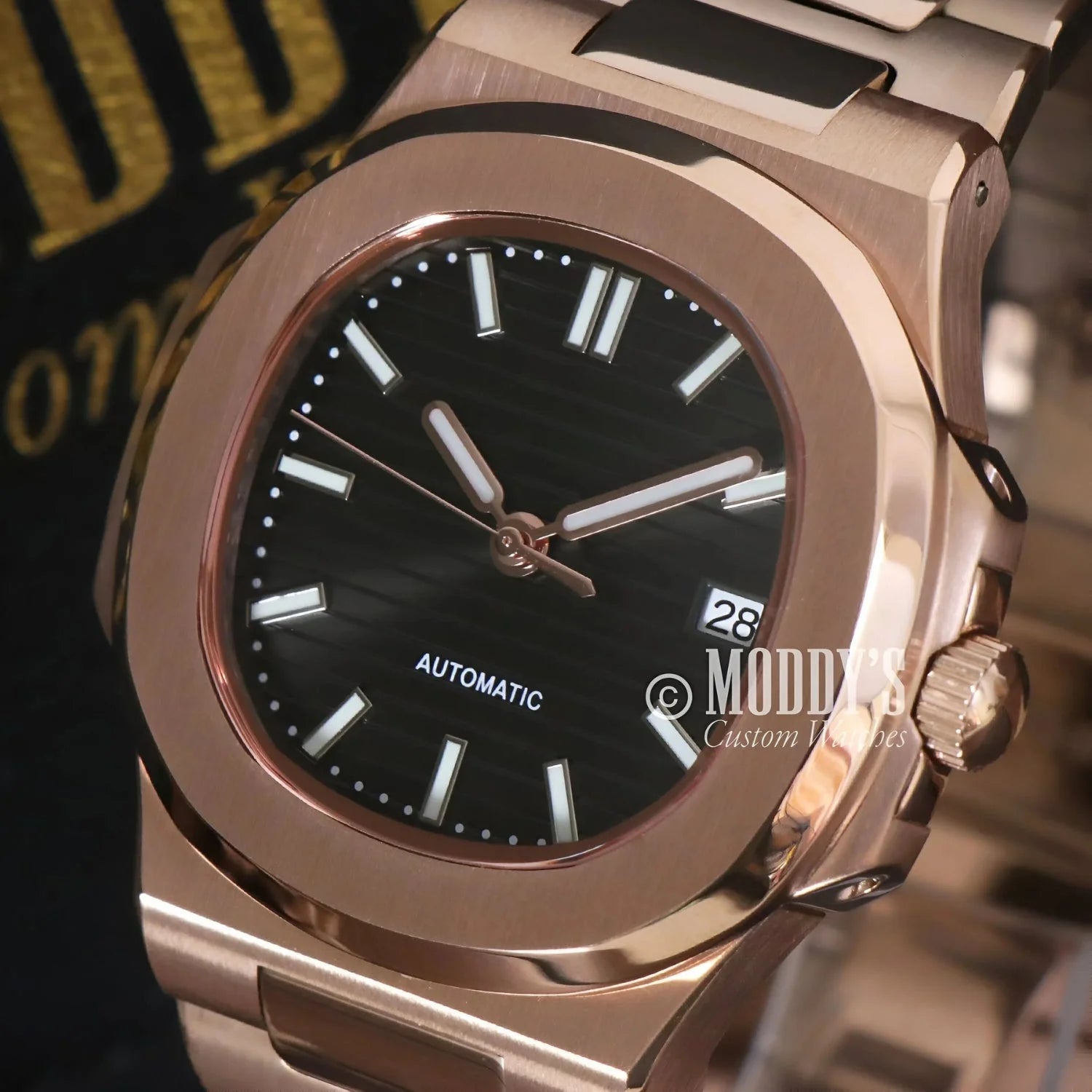 Rose Gold Automatic Wristwatch Nautiko with NH35 movement and Rose Gold Black design