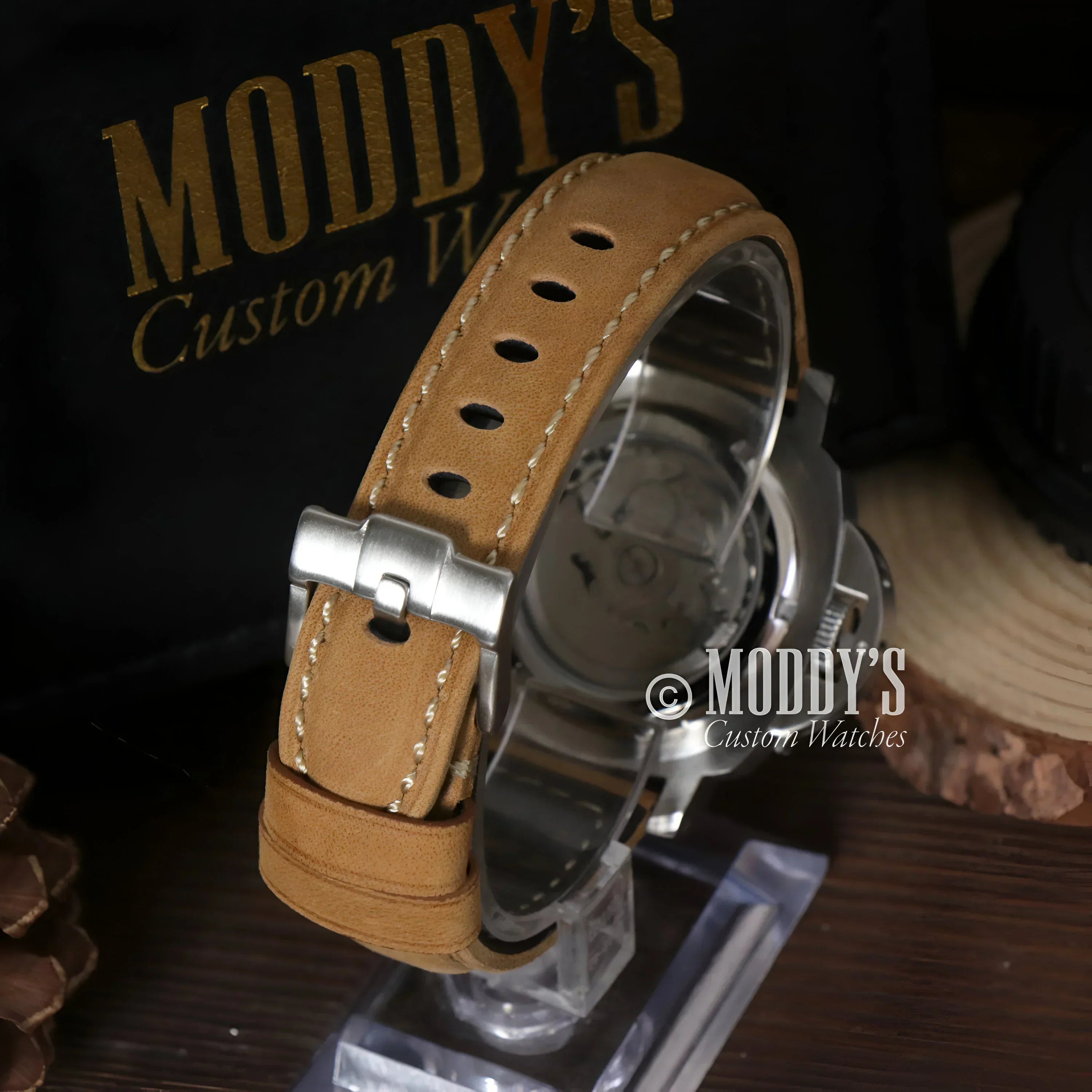 Tan leather watch strap for Paneiko Sand Leather featuring Seiko NH35 automatic movement