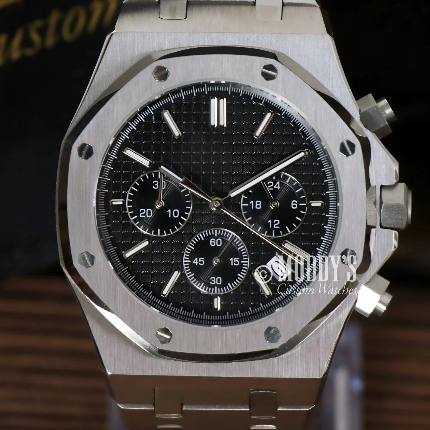 Silver-toned chronograph wristwatch from Royal Seikoak featuring Seiko VK63 hybrid movement
