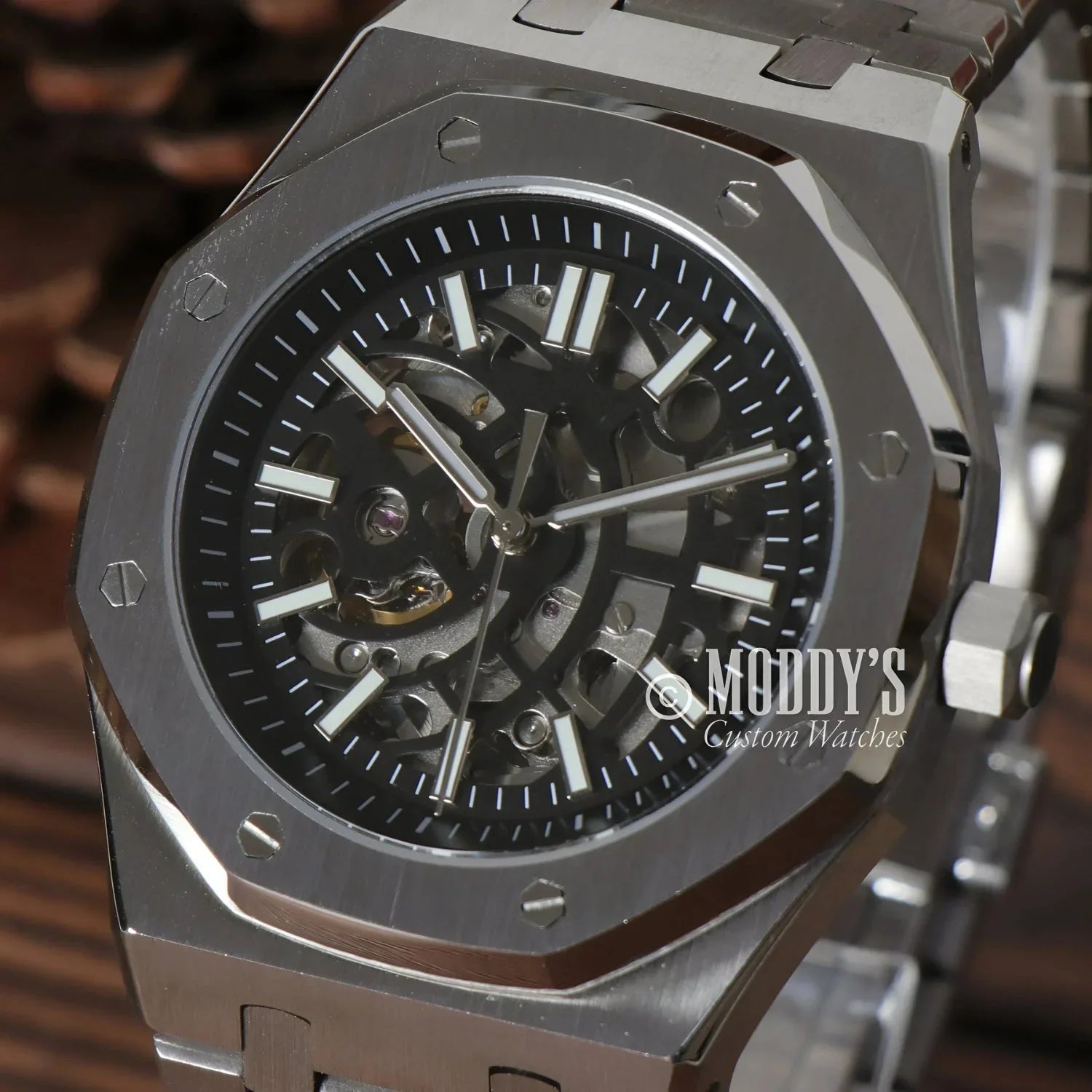 Silver Skeletonized Royal Seikoak Watch featuring Seiko NH70 Automatic movement