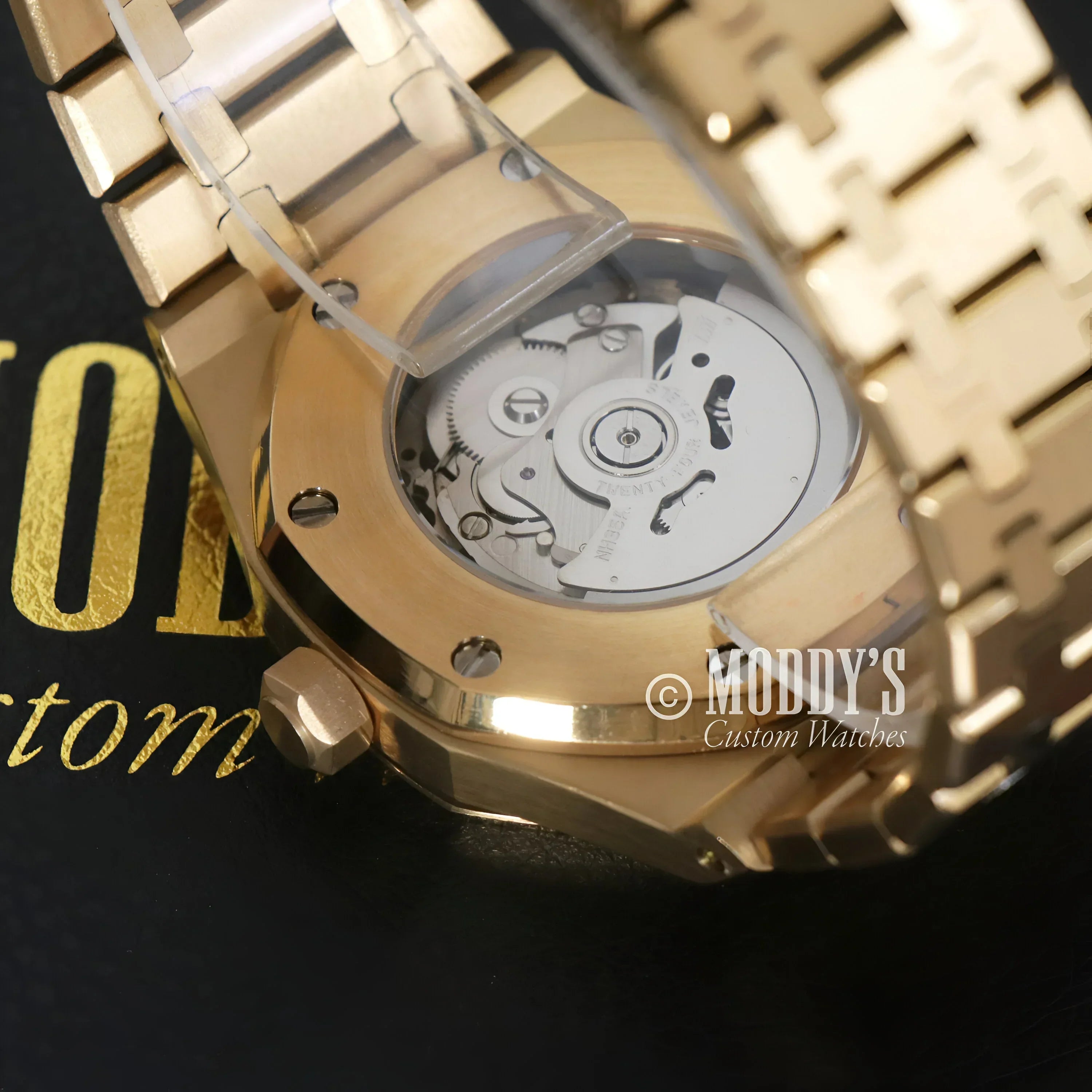 Gold Royal Seikoak wristwatch showcasing NH35 automatic movement and elegant design