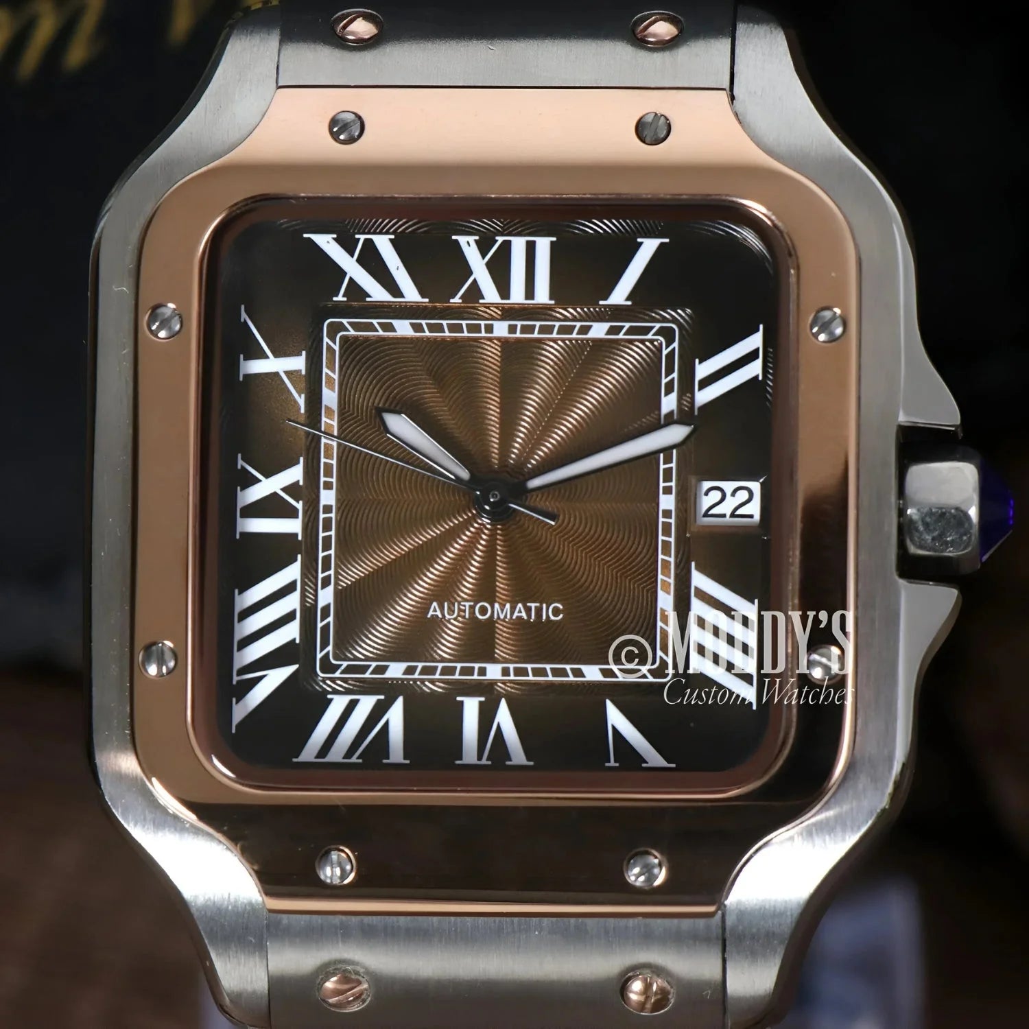 Two-tone square wristwatch with Roman numerals, Santeiko Rose Gold - Brown, NH35 automatic movement