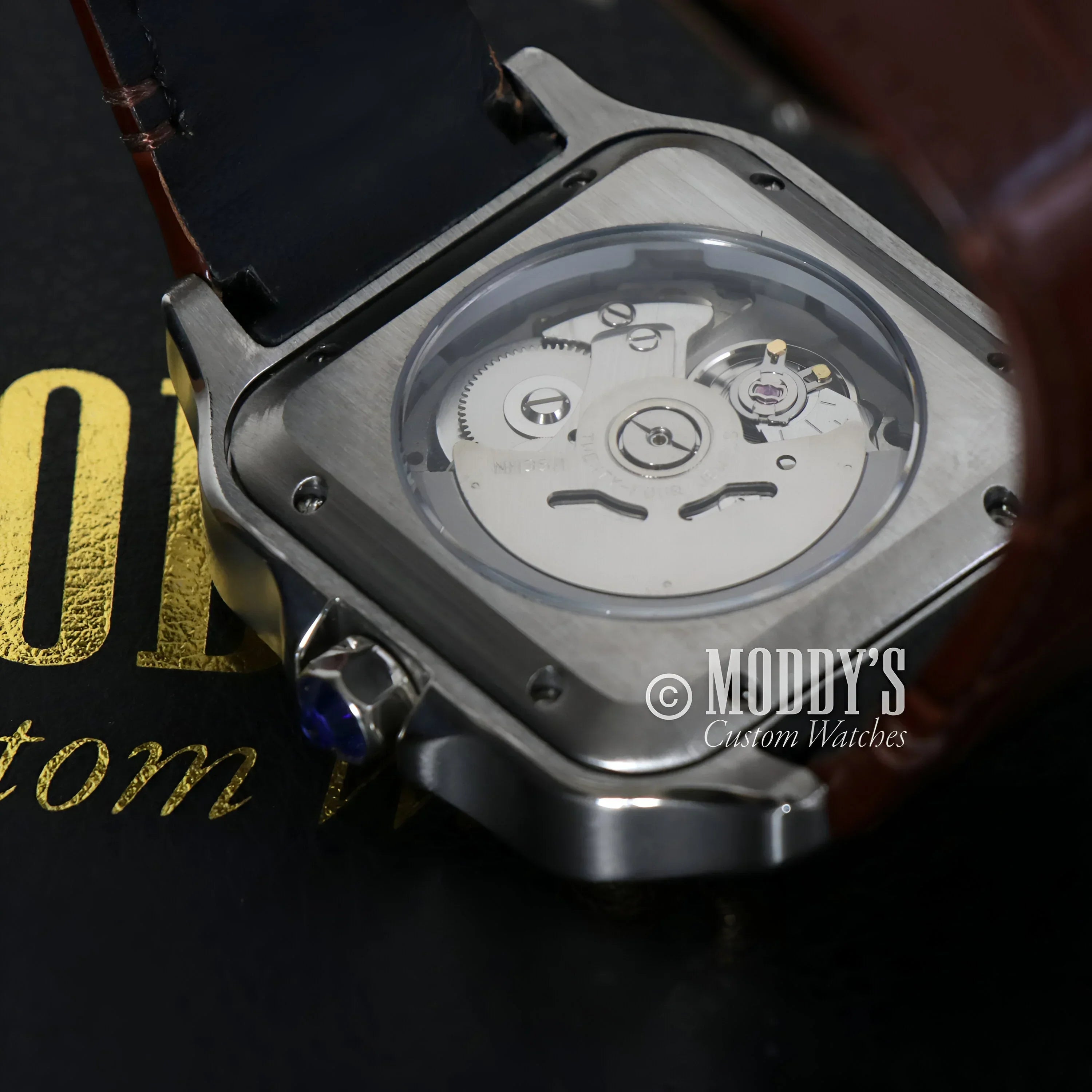 Exposed-mechanism wristwatch Santeiko White Brown Leather with NH35 automatic movement