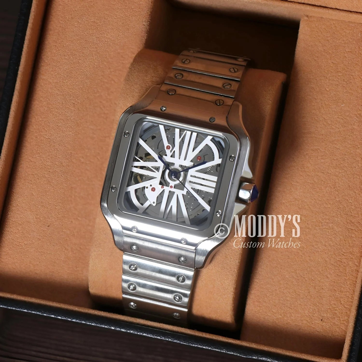 Silver skeletonized wristwatch Santeiko White Skeleton with NH70 automatic movement in 316L stainless steel