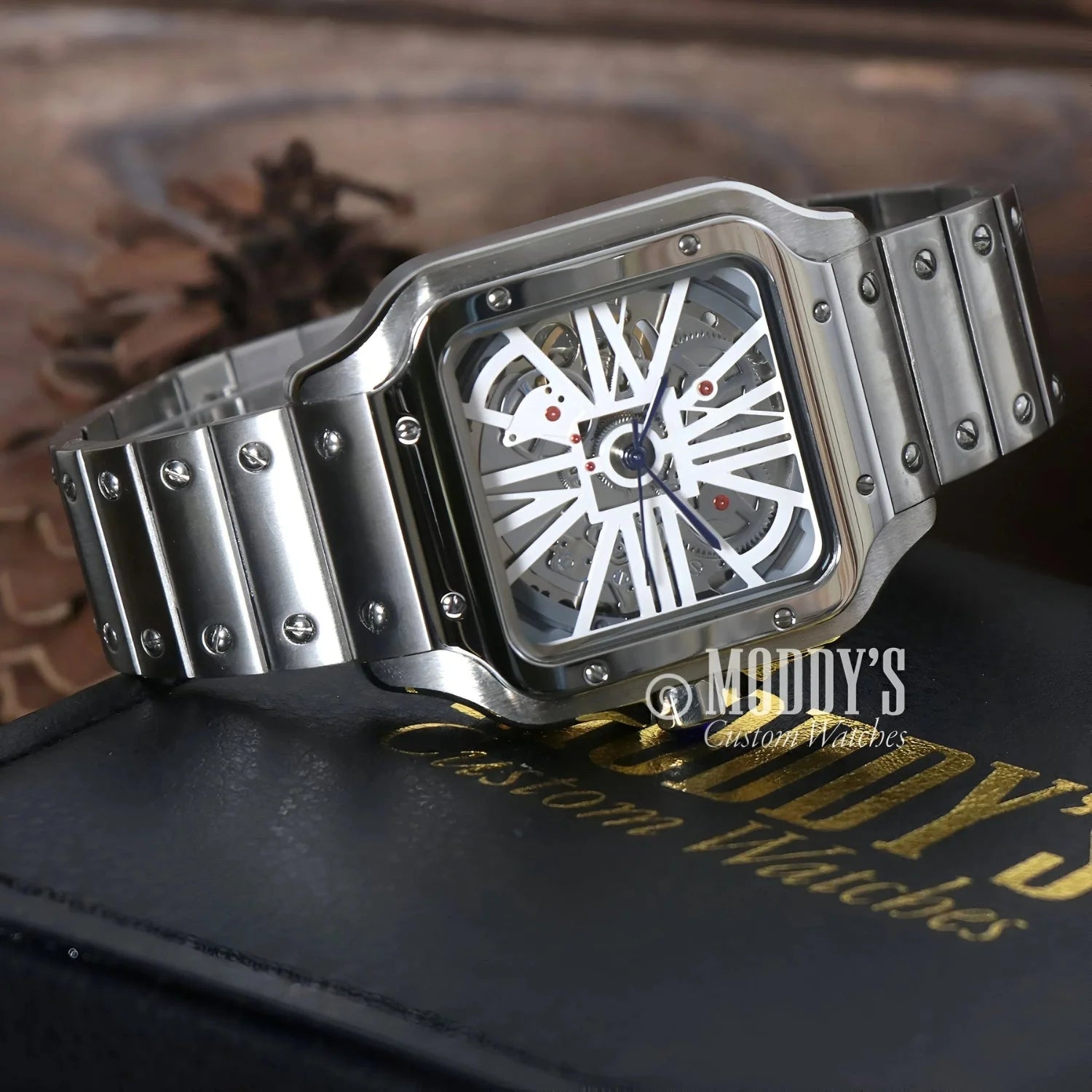 Silver Skeletonized Wristwatch Santeiko White Skeleton with NH70 Automatic Movement
