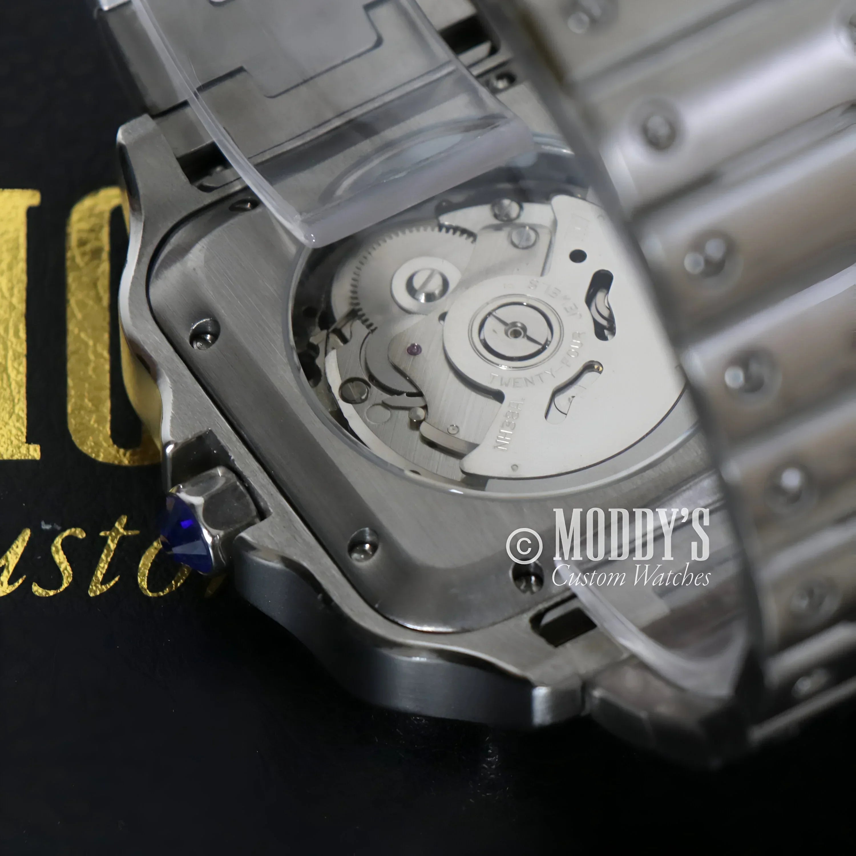 Silver wristwatch Santeiko White Skeleton showcasing NH70 automatic movement in 316L stainless steel