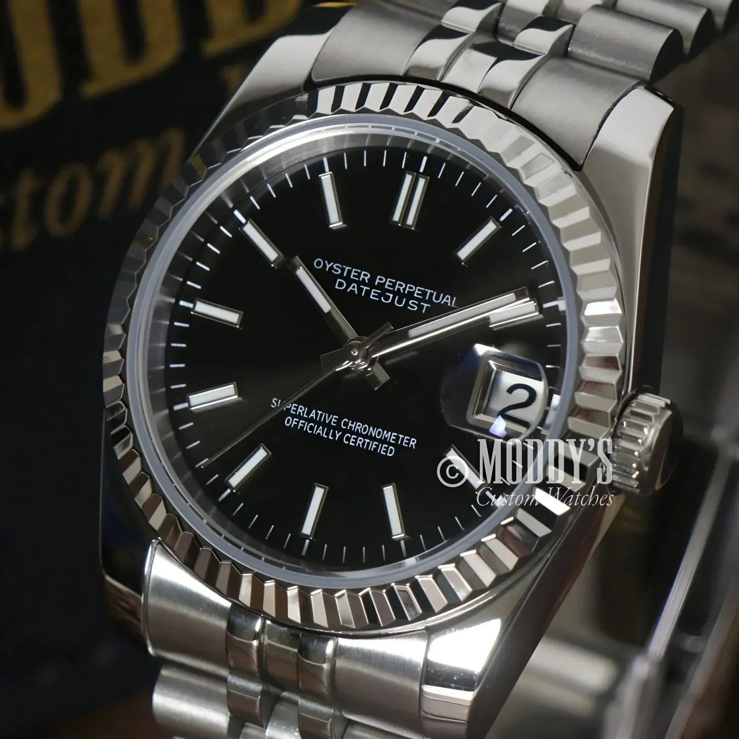 Silver Rolex Datejust wristwatch featured in Seikojust Classic Black seiko mod collection