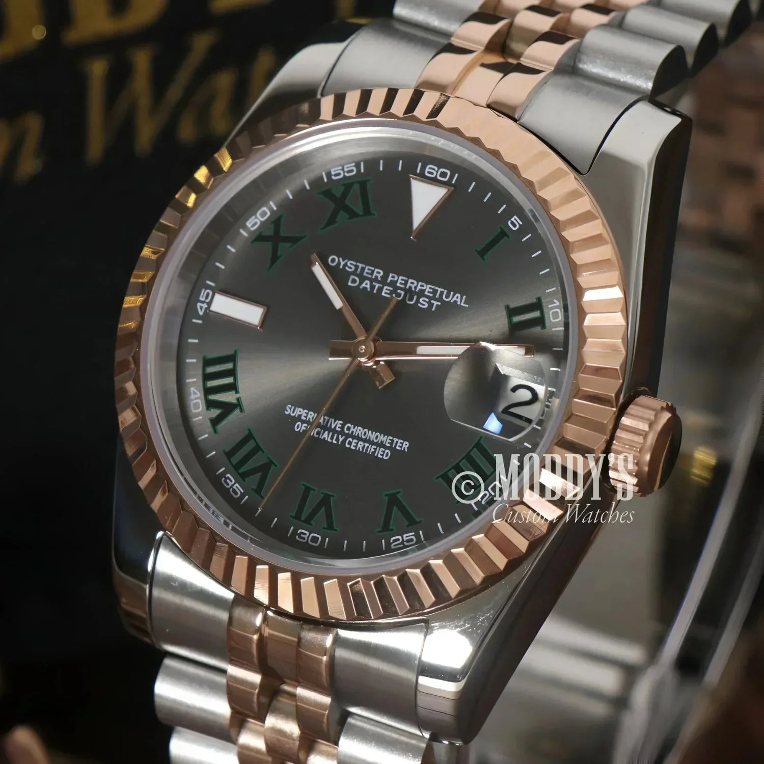 Two-tone Rolex Datejust watch in Seikojust Wimbledon mod with Seiko NH35 automatic movement