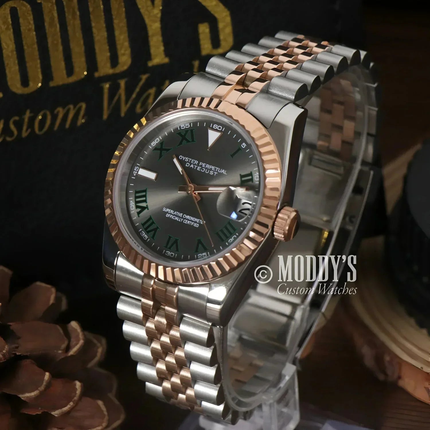 Two-tone Rolex Datejust watch in Seikojust Wimbledon mod with Seiko NH35 automatic movement