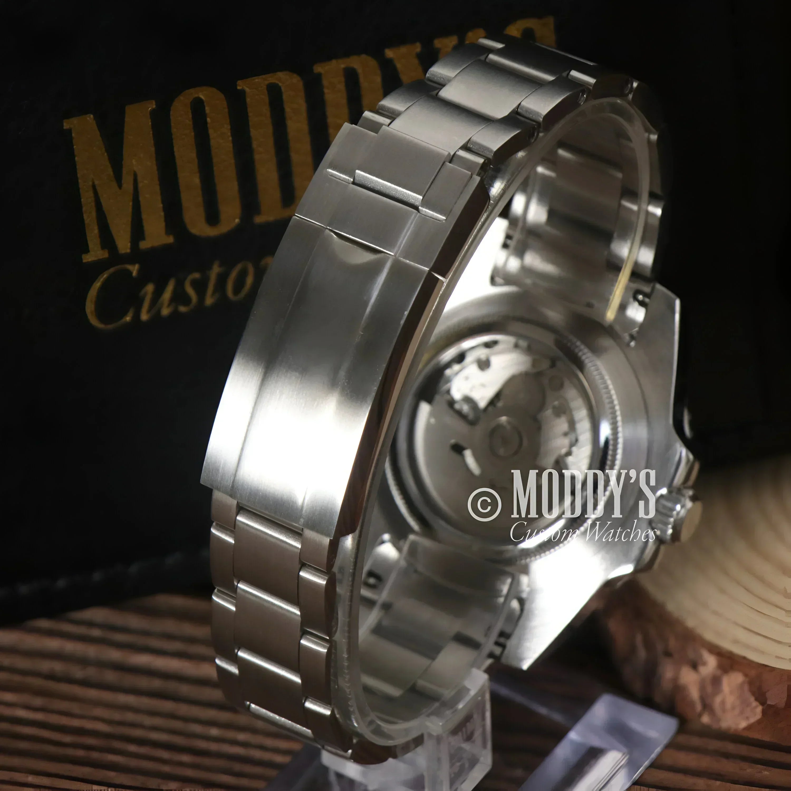 Silver Seikomariner Black wristwatch showcasing NH35 automatic movement, a prestigious Seiko mod Submariner