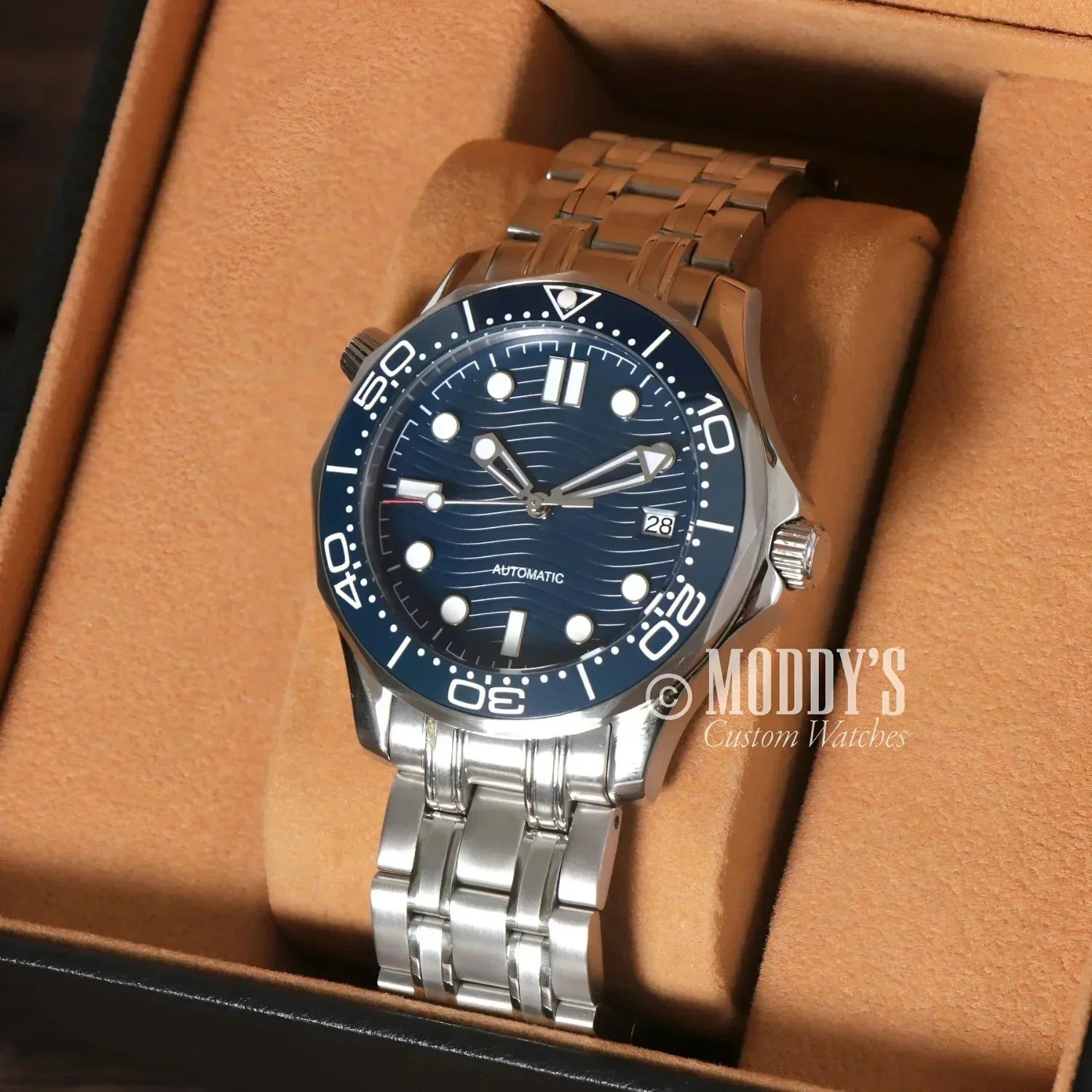 Blue-faced Seikomaster Blue wristwatch featuring NH35 automatic movement and prestigious Seiko design