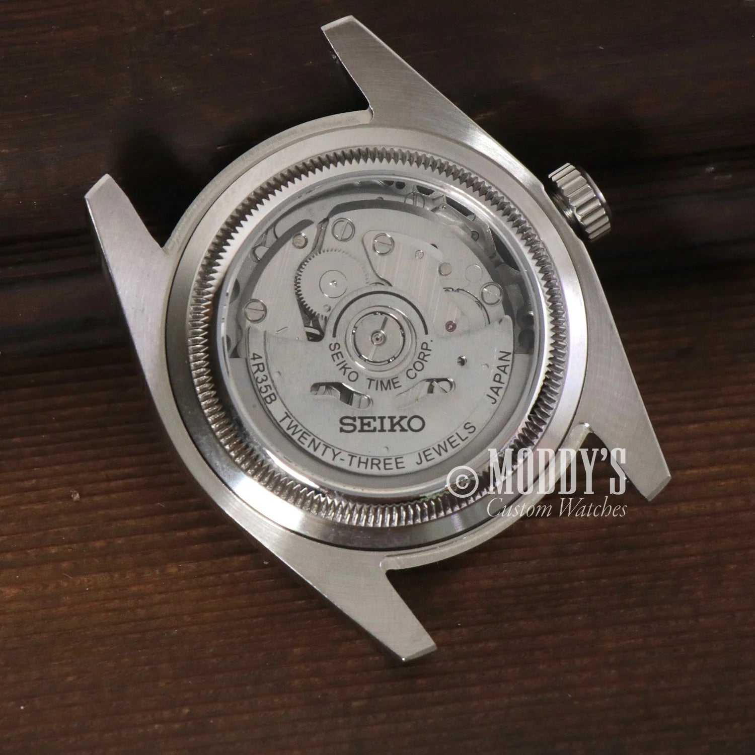 Exposed-mechanism wristwatch showcasing Premium Rotor x1 with Seiko movements design