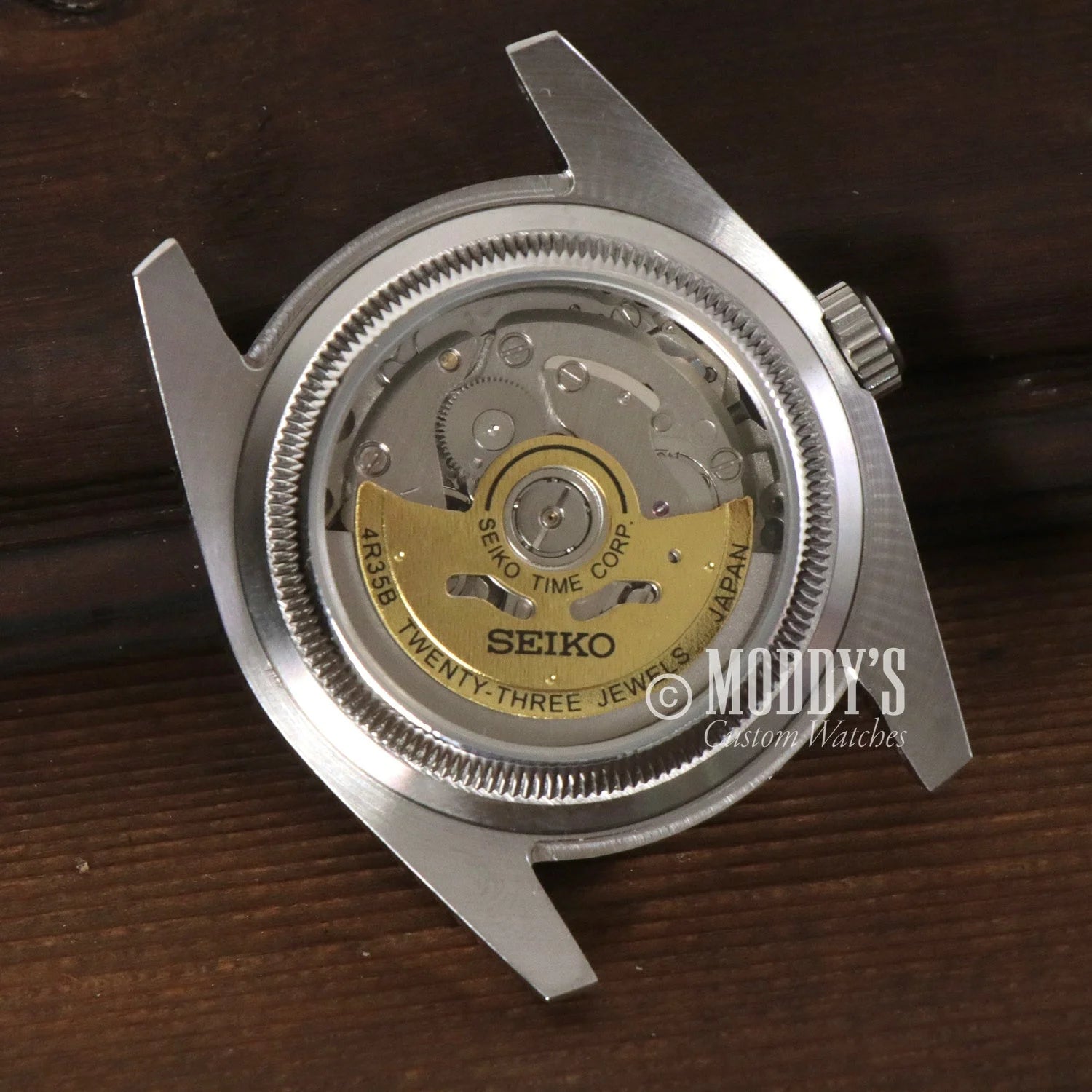 Open-backed Seiko watch mechanism in Premium Rotor x1 showcasing Seiko movements