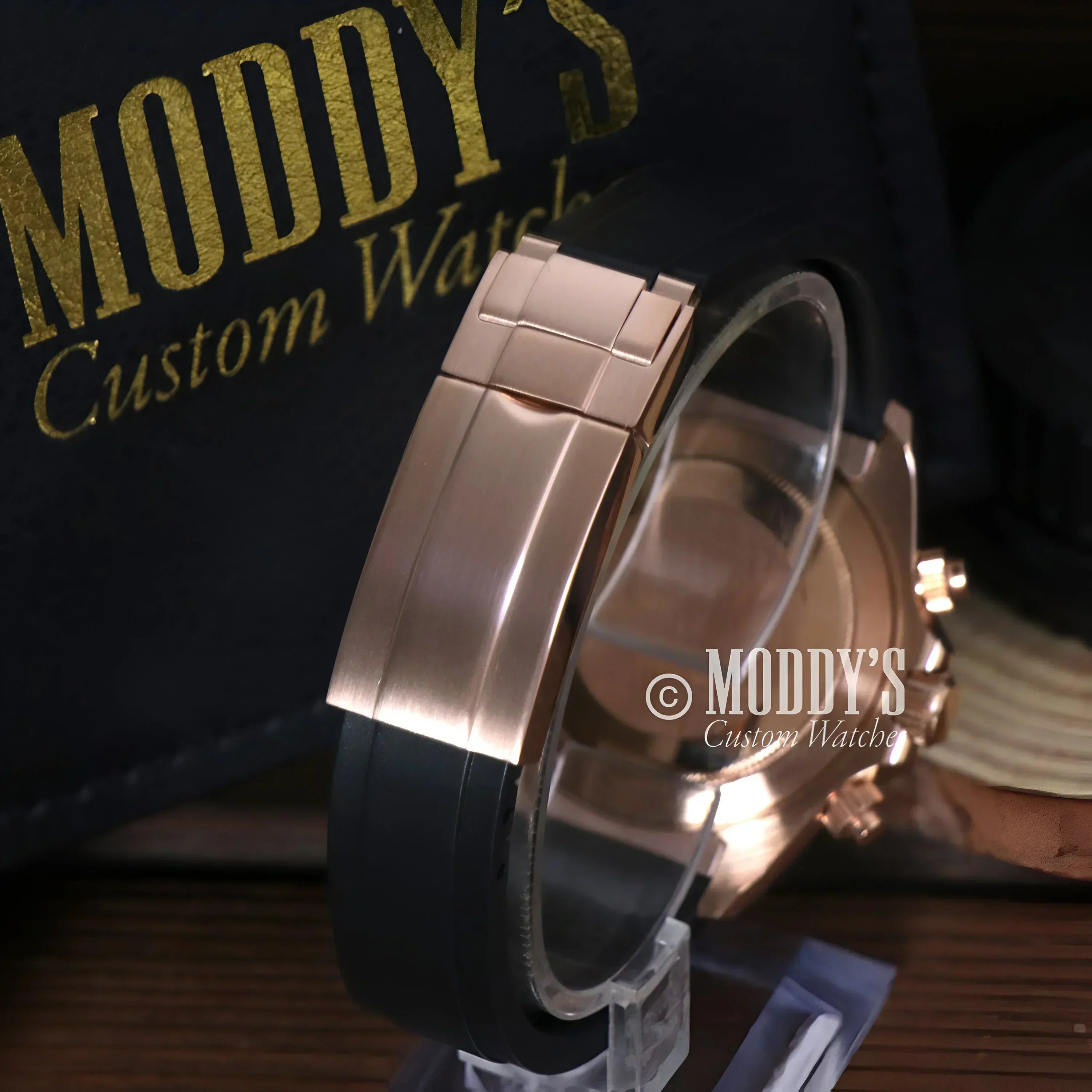 Rose Gold Watch with Black Band featuring Seiko VK63 Hybrid Movement in Arabic Rose Gold