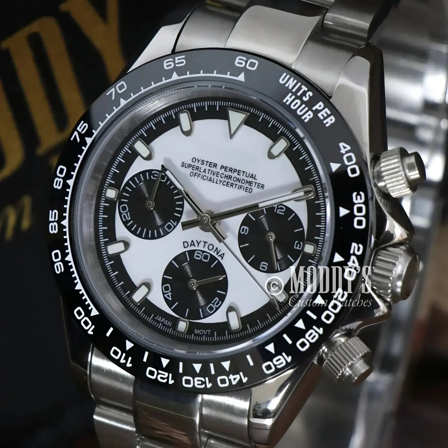 Silver and black chronograph wristwatch featuring Seiko VK63 hybrid movement - Seitona Black White