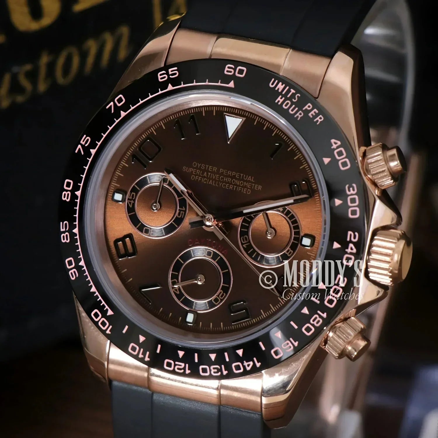 Rose gold chronograph wristwatch Seitona Chocolate with Seiko VK63 hybrid movement