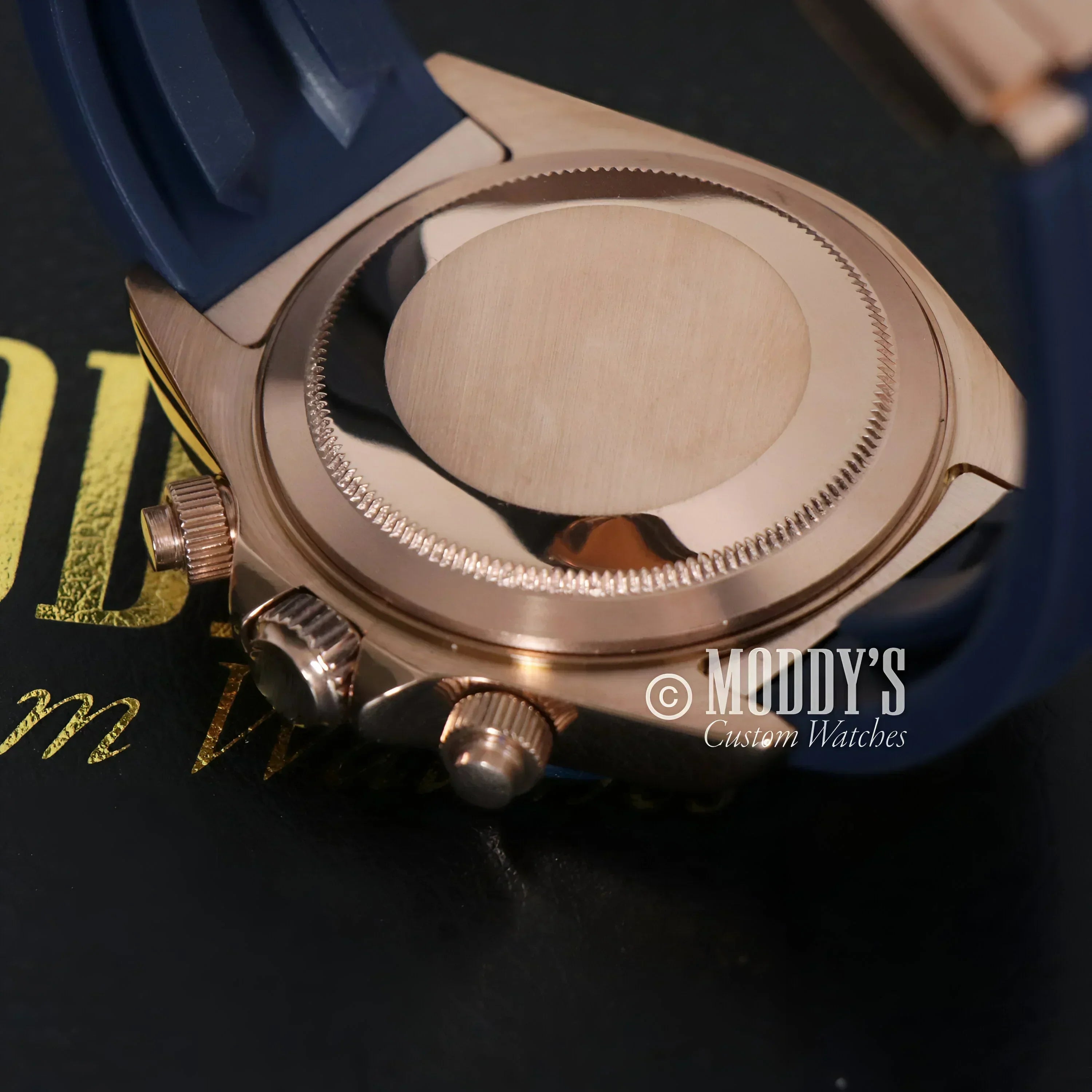 Rose gold chronograph wristwatch Seitona Royal Blue with Seiko VK63 hybrid movement
