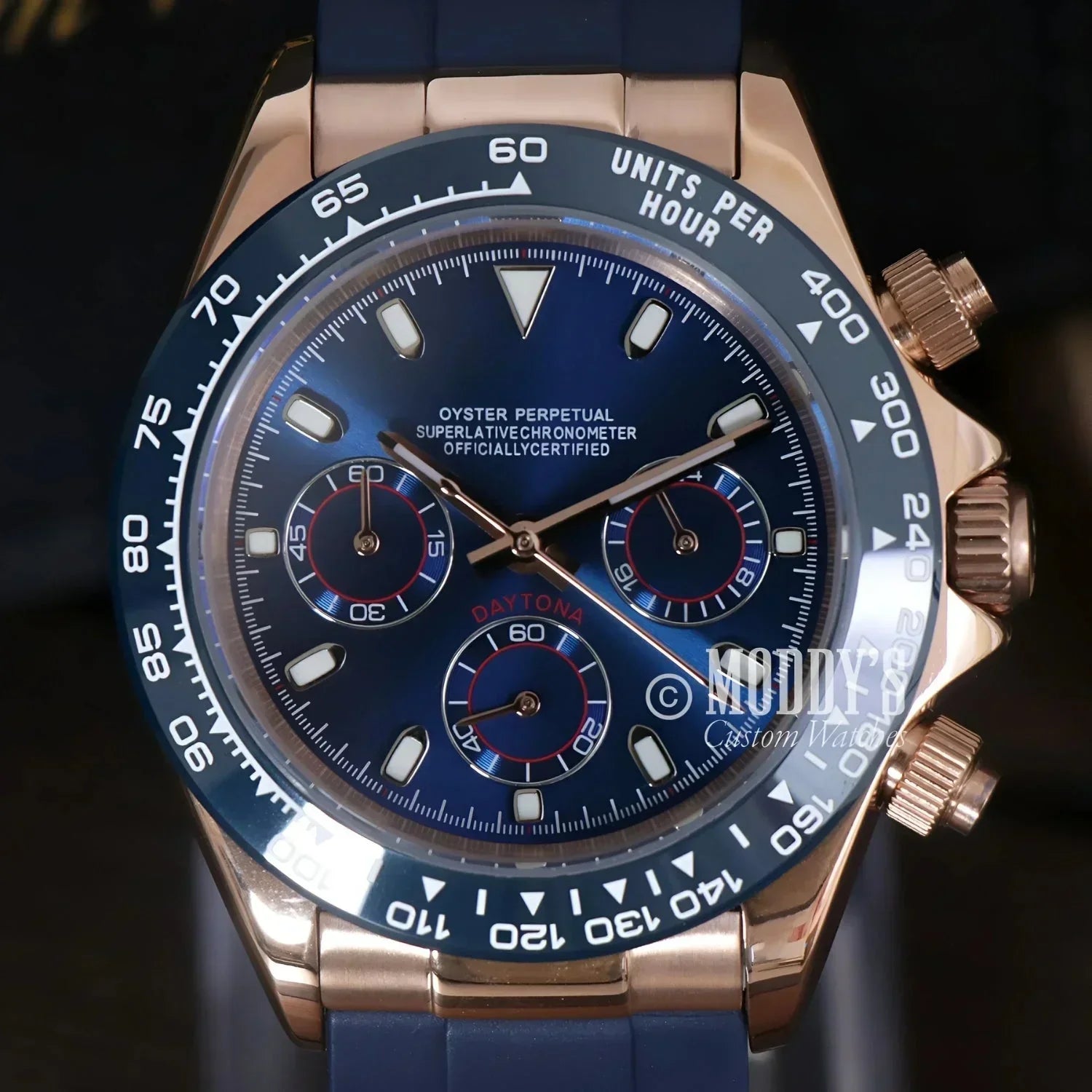 Rose gold and blue chronograph wristwatch Seitona Royal Blue with Seiko VK63 movement